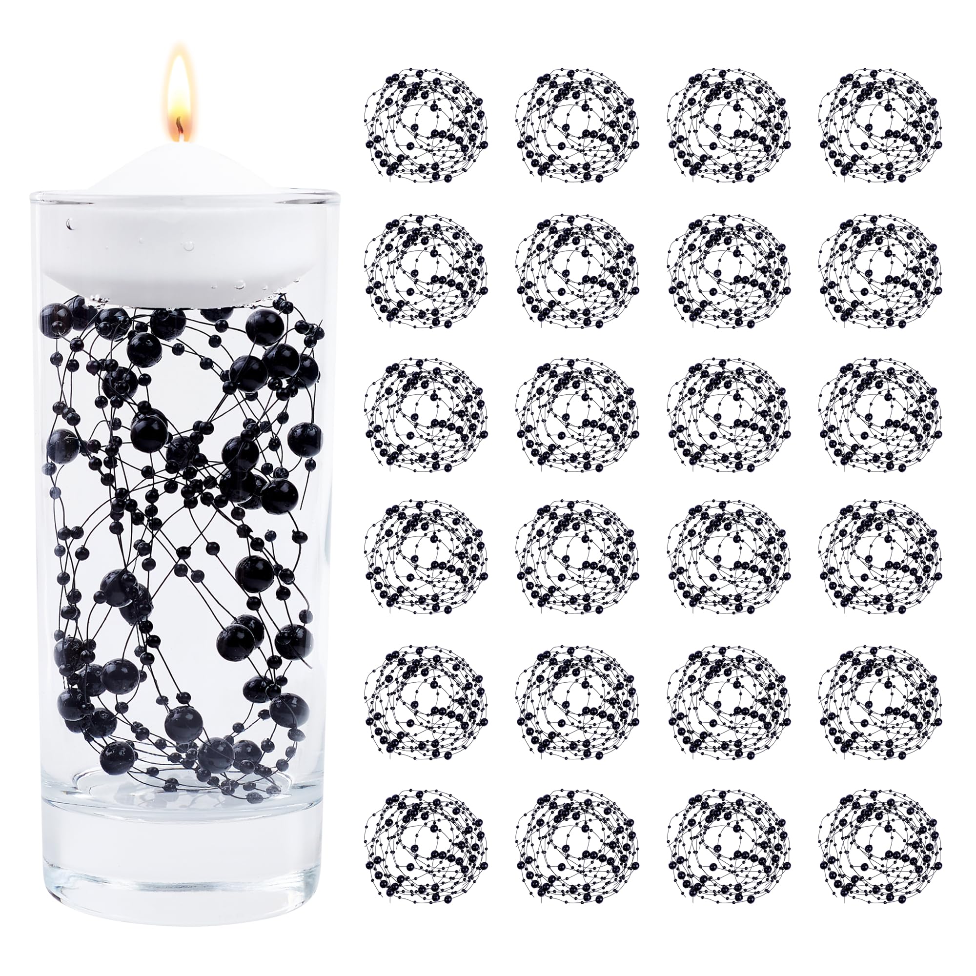 MAIBAOTA 30 Pcs Black Artificial Floating Pearl String for Floating Candle, Wedding Bitrhday Centerpiece Decoration, Faux Pearls Beads String for Vases Filler Holiday Party Decorations — image 1