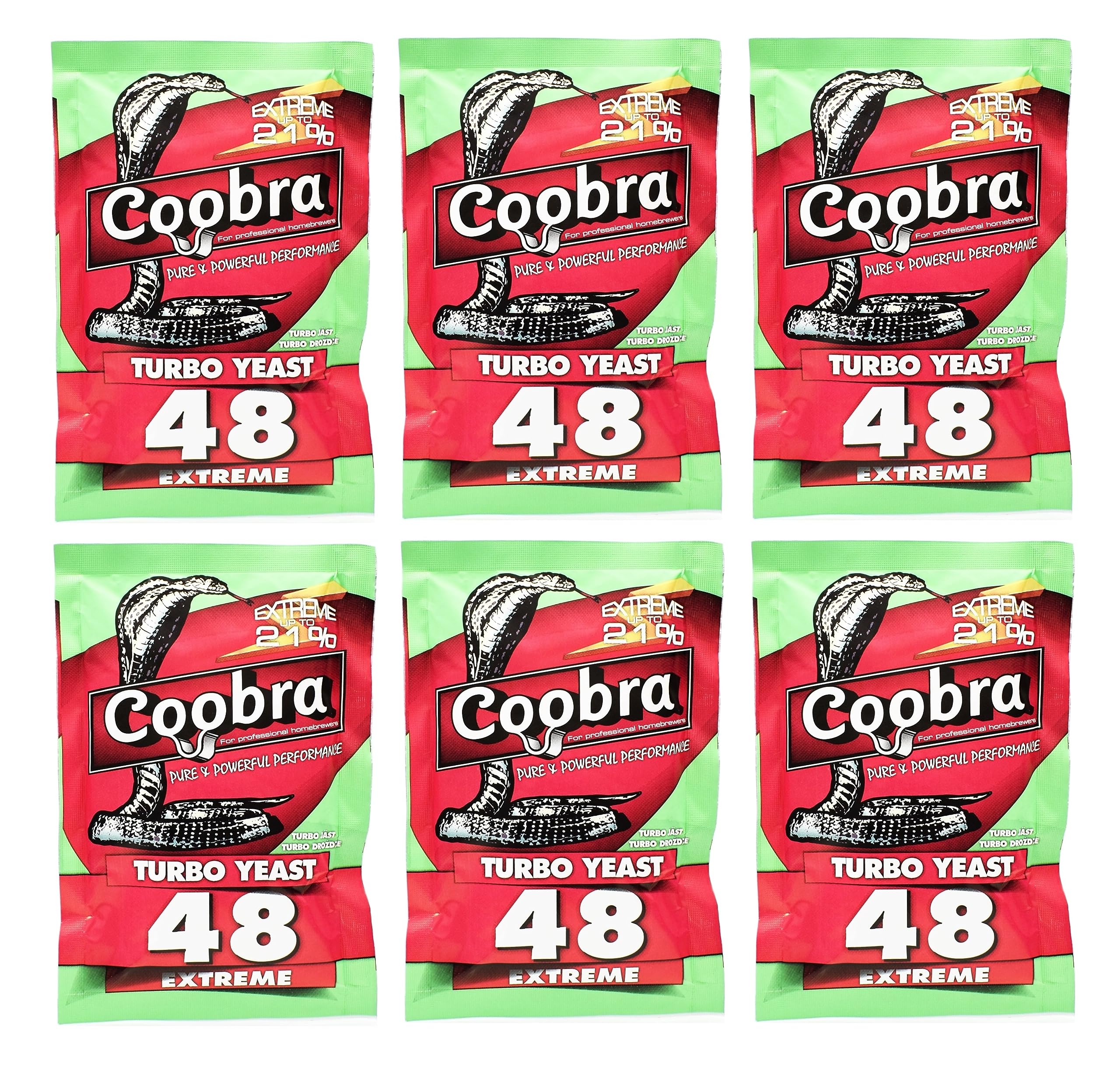 6 x Turbo Lievito alcole – Coobra 48 Extreme 135g, Lievito per fermentazione di zucchero o frutta, Spirito Lievito, Vodka Lievito