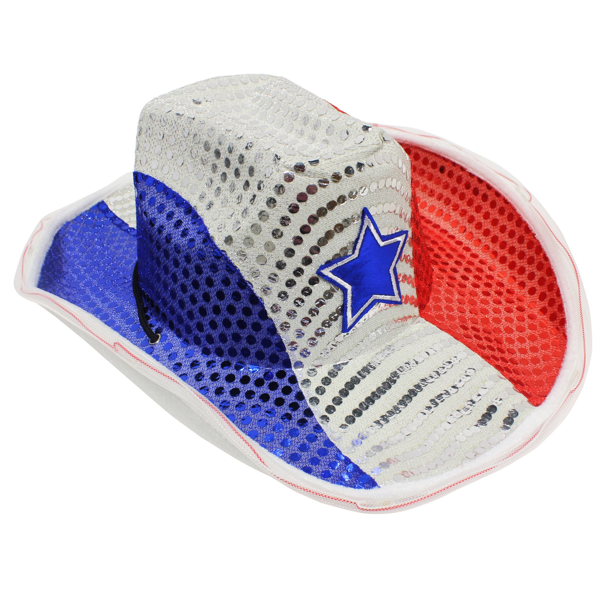 Windy City Novelties LED Light Up Cowboy Hat - Unisex (Sequin, Red/White/Blue)