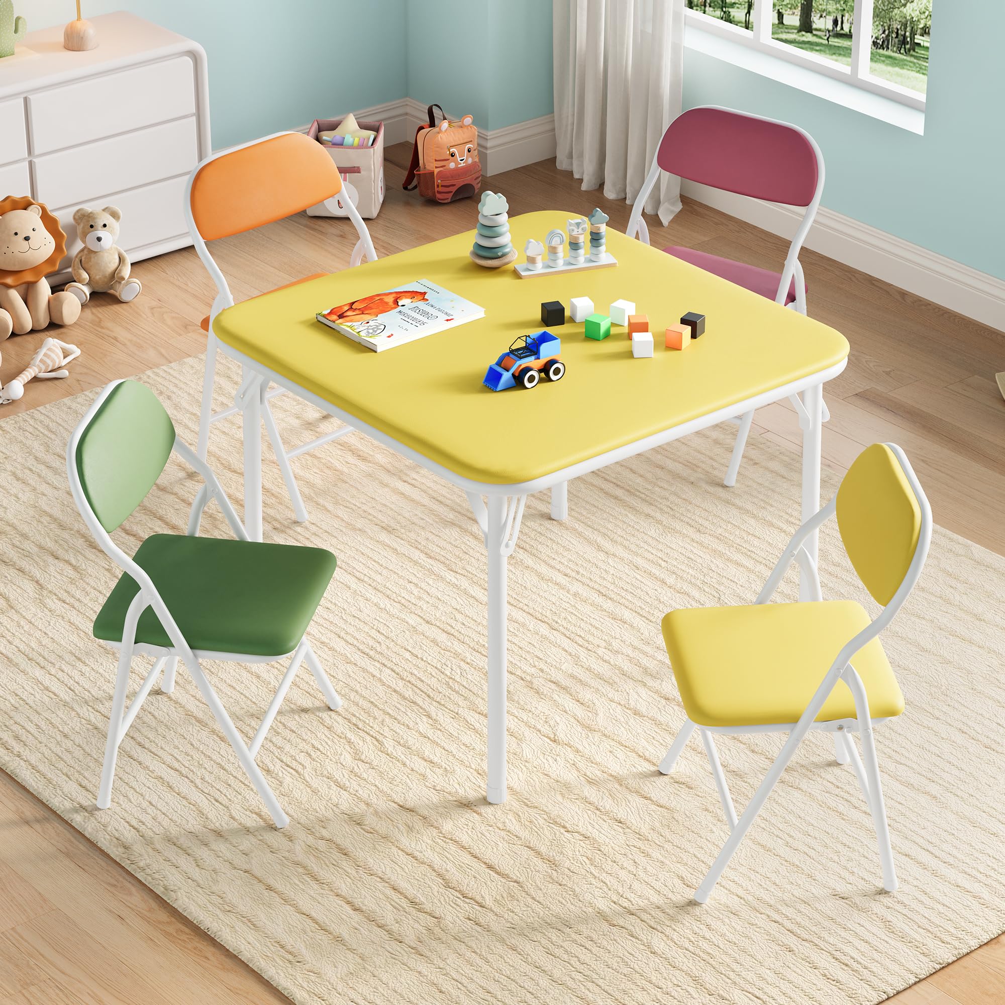 Aptliton 5-Piece Foldable Children's Activity Table & Chair Set, Lightweight Play Furniture for Toddlers with PU Leather Surface - Ideal for Dining, Crafts & Learning Activities