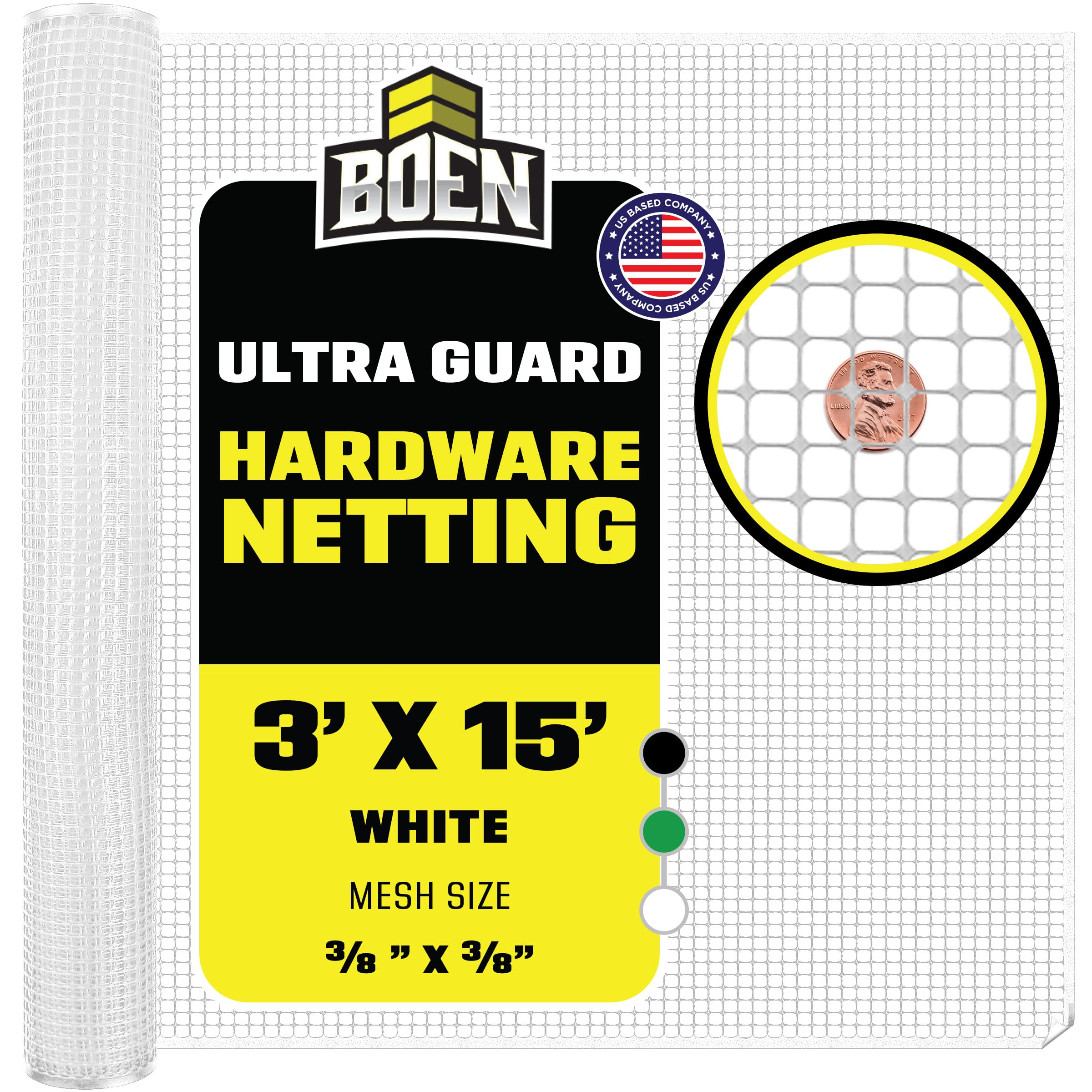 BOEN Plastic Mesh Hardware Netting 3' x 15' White, Tree Guard Barrier from Rabbits, Deer and Rodents, Deck Guard, Indoor or Outdoor Balcony Safety Net for pet or Child
