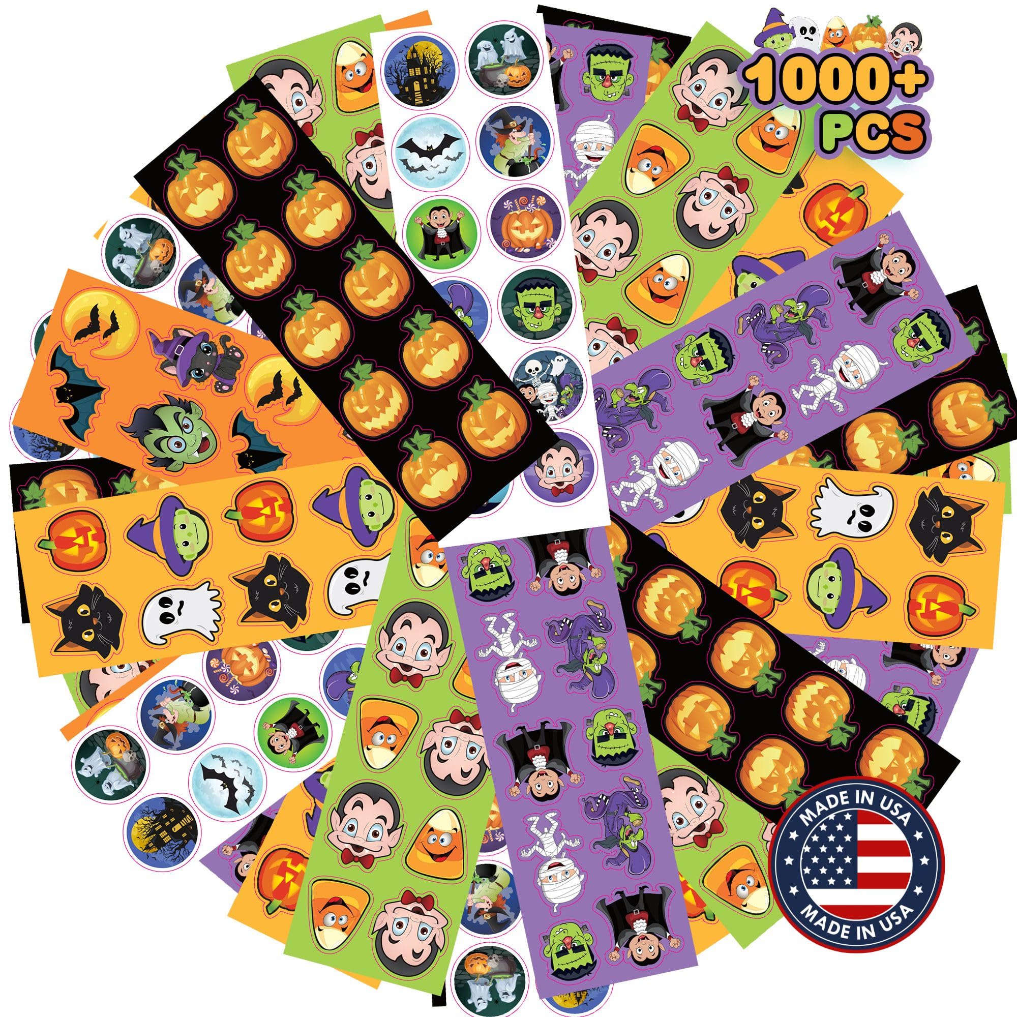 Más de 1000 calcomanías surtidas de Halloween para niños, 100 hojas de calcomanías a granel, fabricadas en Estados Unidos, ideal para recuerdos de fiesta de Halloween, golosinas