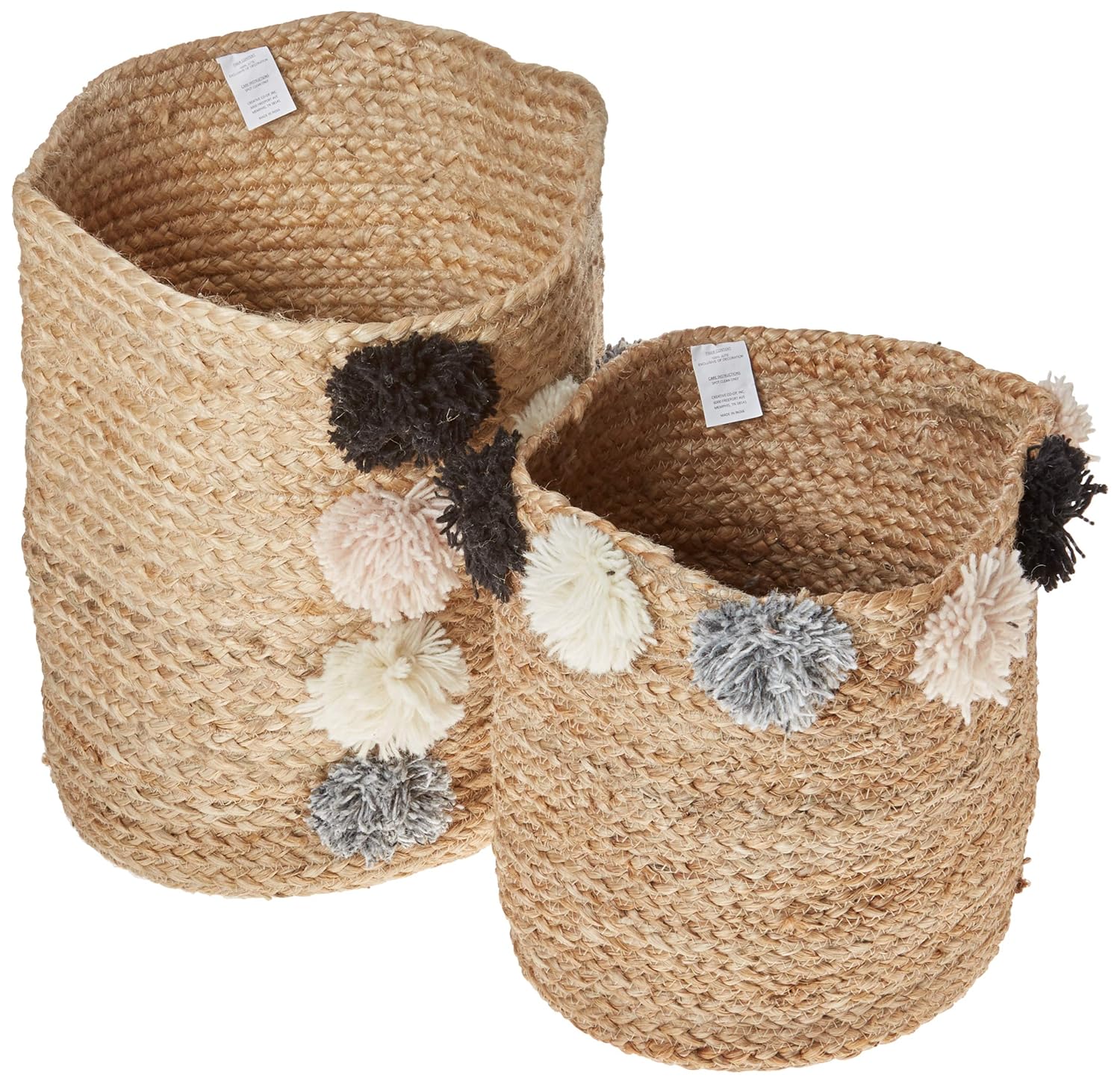 Creative CoOp DA8595 Set of 2 Beige Jute Braided Baskets with Grey