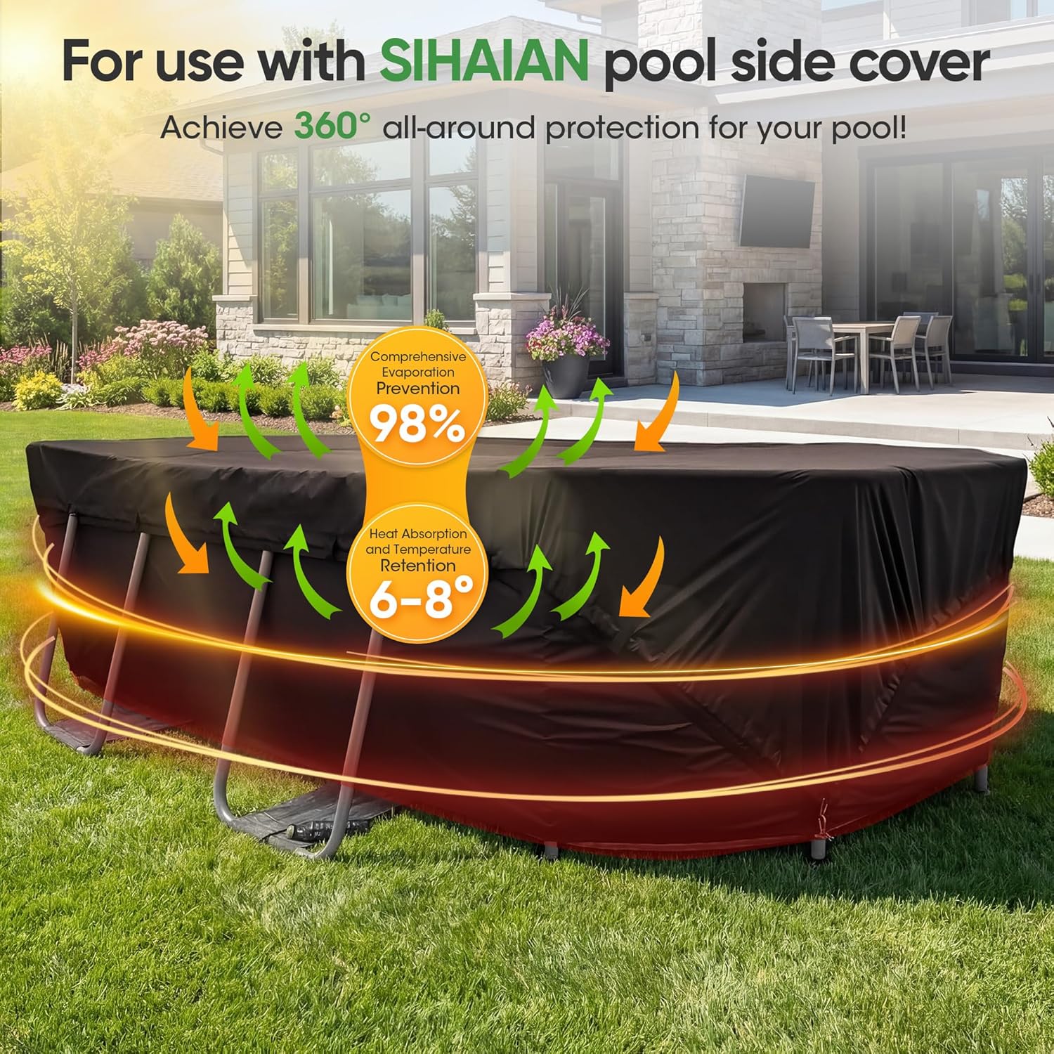 SIHAIAN 10x16Ft Oval Pool Cover Patented Design Four-Corner Locking 500D Rectangular and Oval Pool Cover, Prevent Water Accumulation Pool Cover for Oval Above Ground Pool with 4 Storage Straps