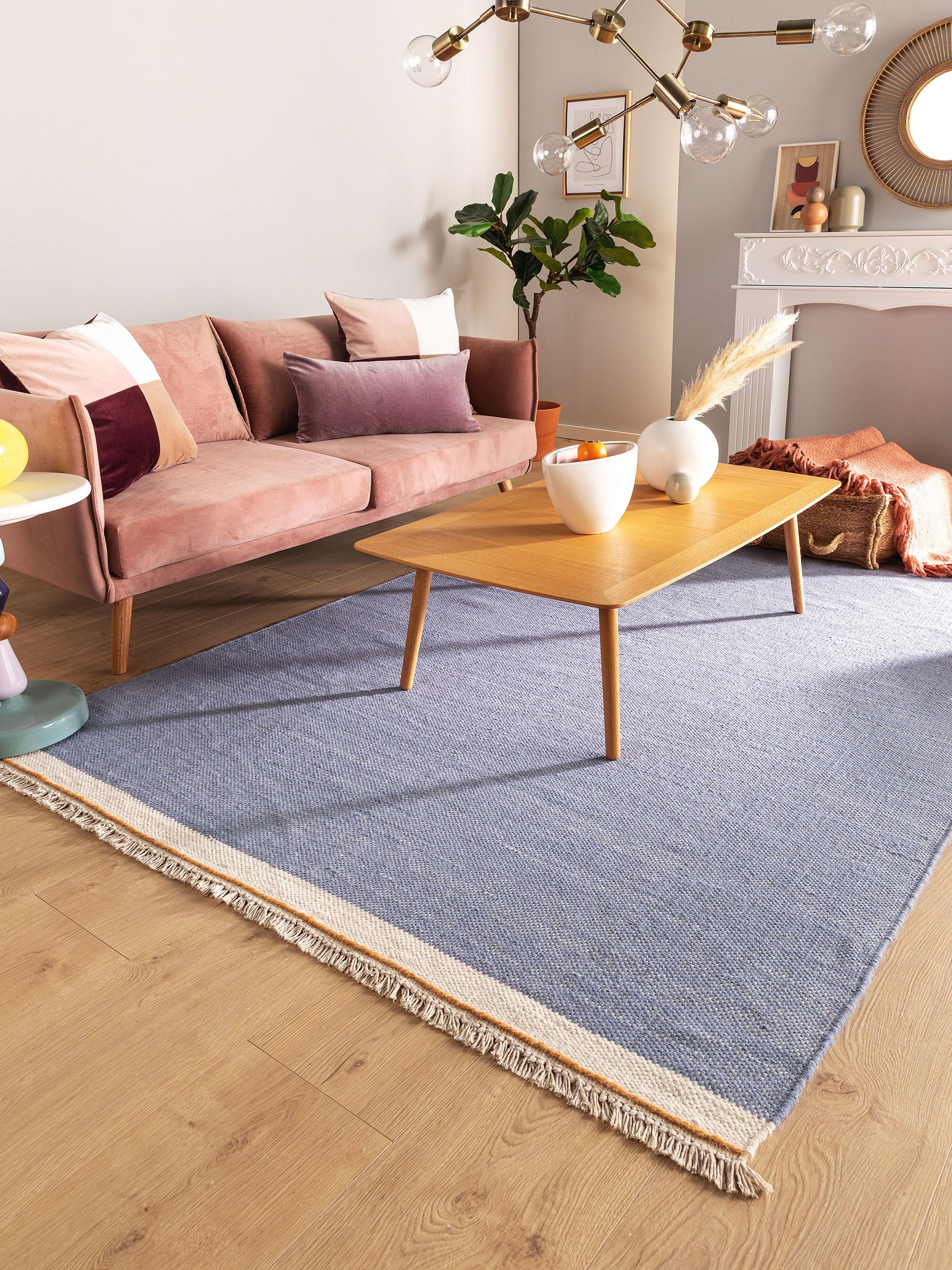 Tapis en laine lavable Karla bleu 160x230 cm : confort thermique et entretien facile
