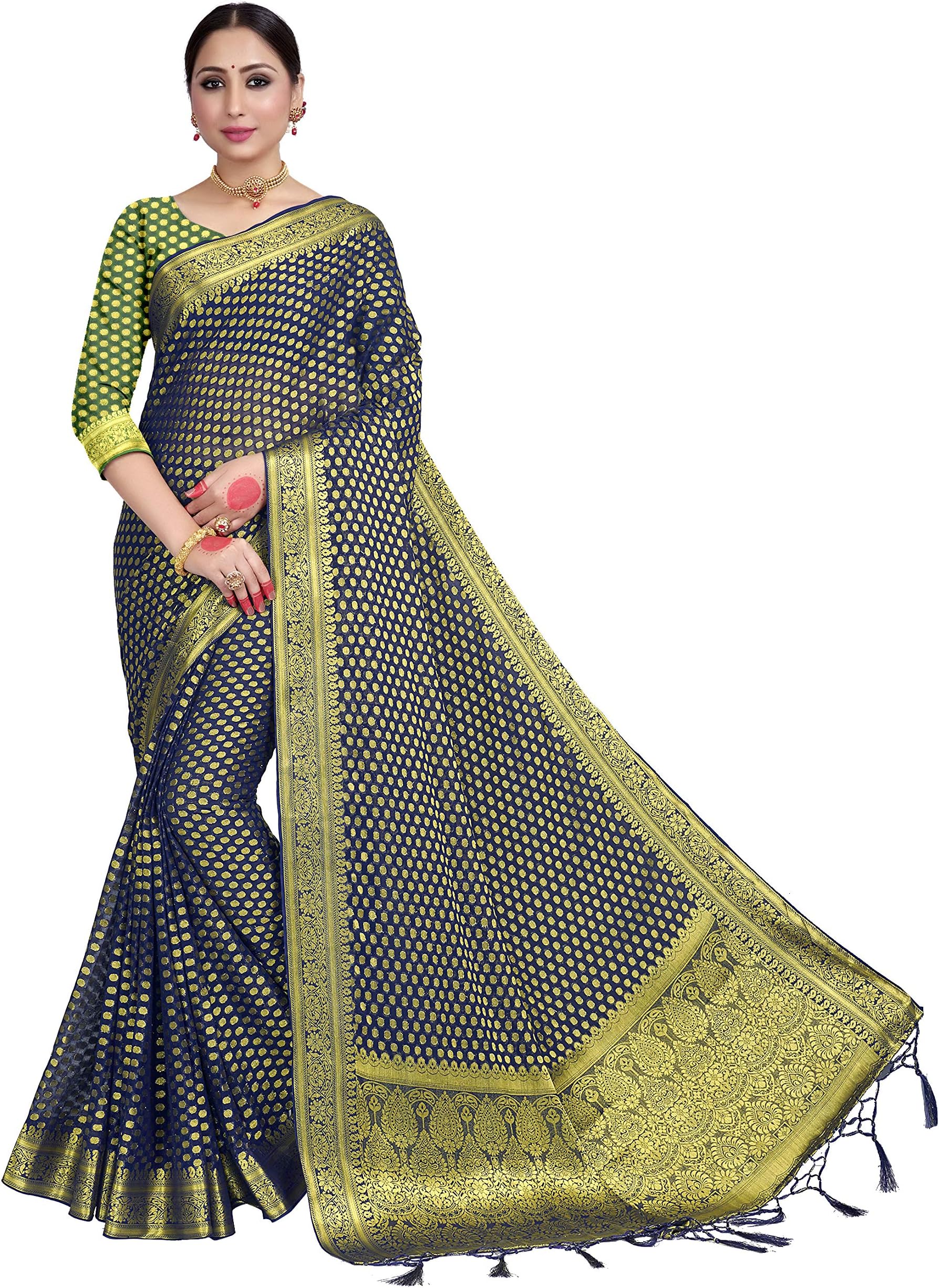 HAOKSarees For Women's Banarasi Georgette Silk Indian Sari | Traditional Wedding Woven Gift Saree & Non Stitched Blouse