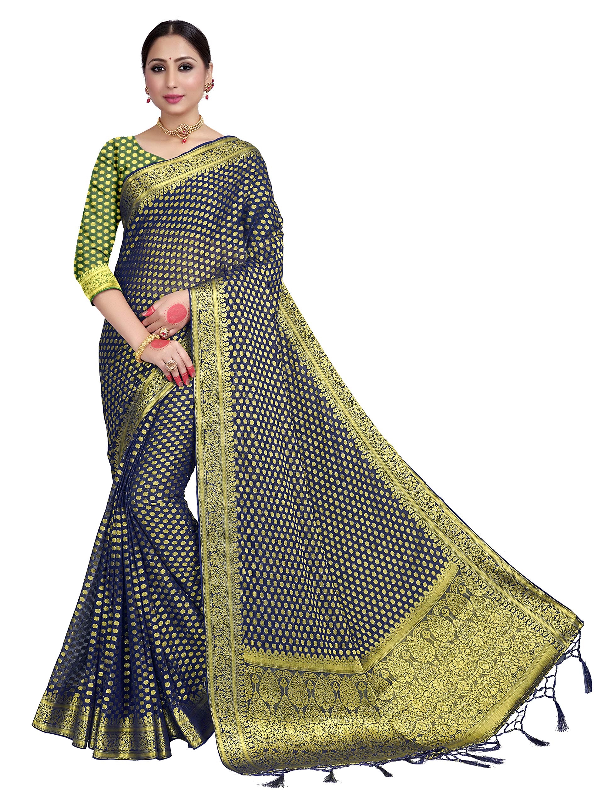 HAOKSarees For Women's Banarasi Georgette Silk Indian Sari | Traditional Wedding Woven Gift Saree & Non Stitched Blouse