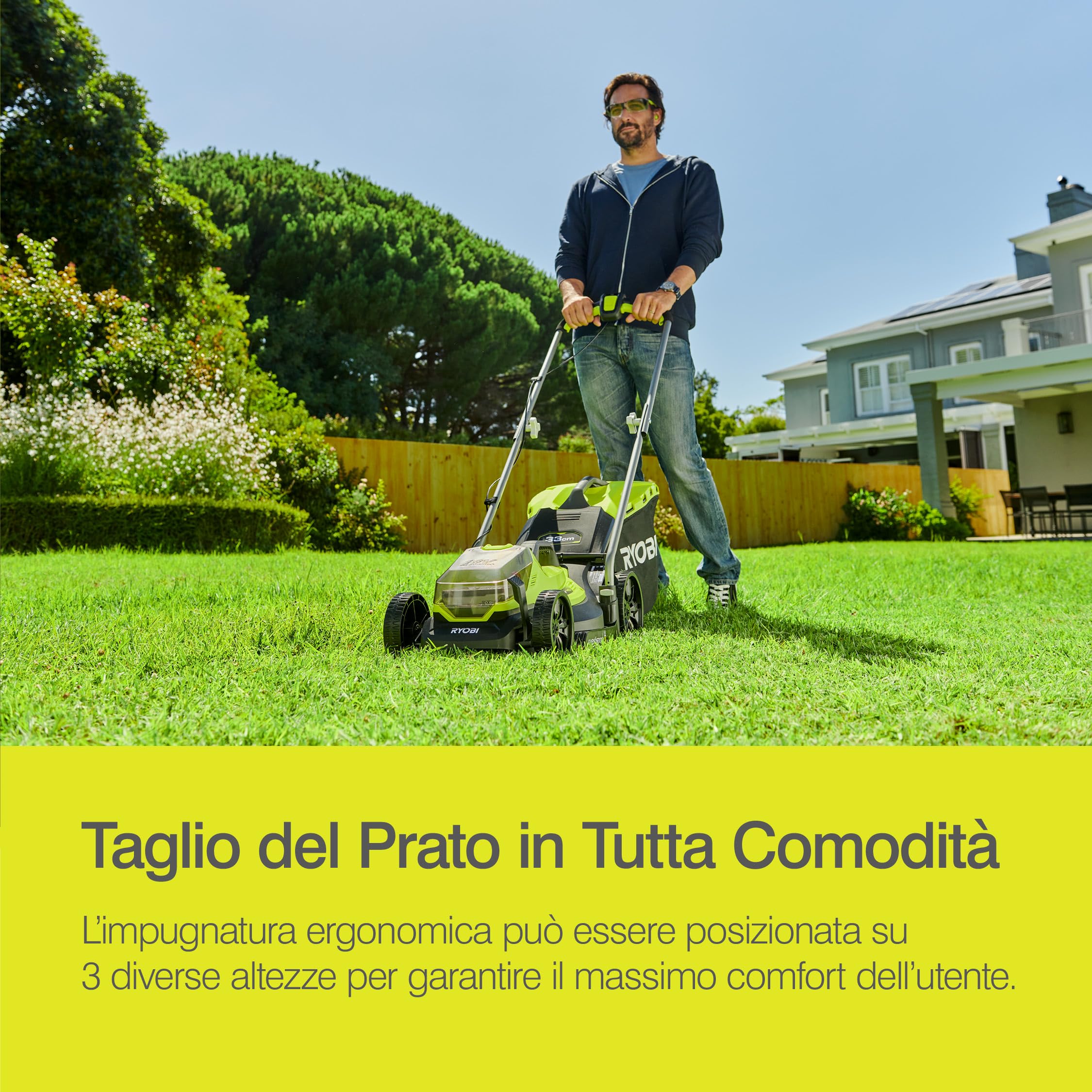 Ryobi OLM1833B Tosaerba a Batteria 18V ONE+, Ripiegabile, per Giardini Fino a 500 m², Batteria Non Inclusa, Taglio 33cm