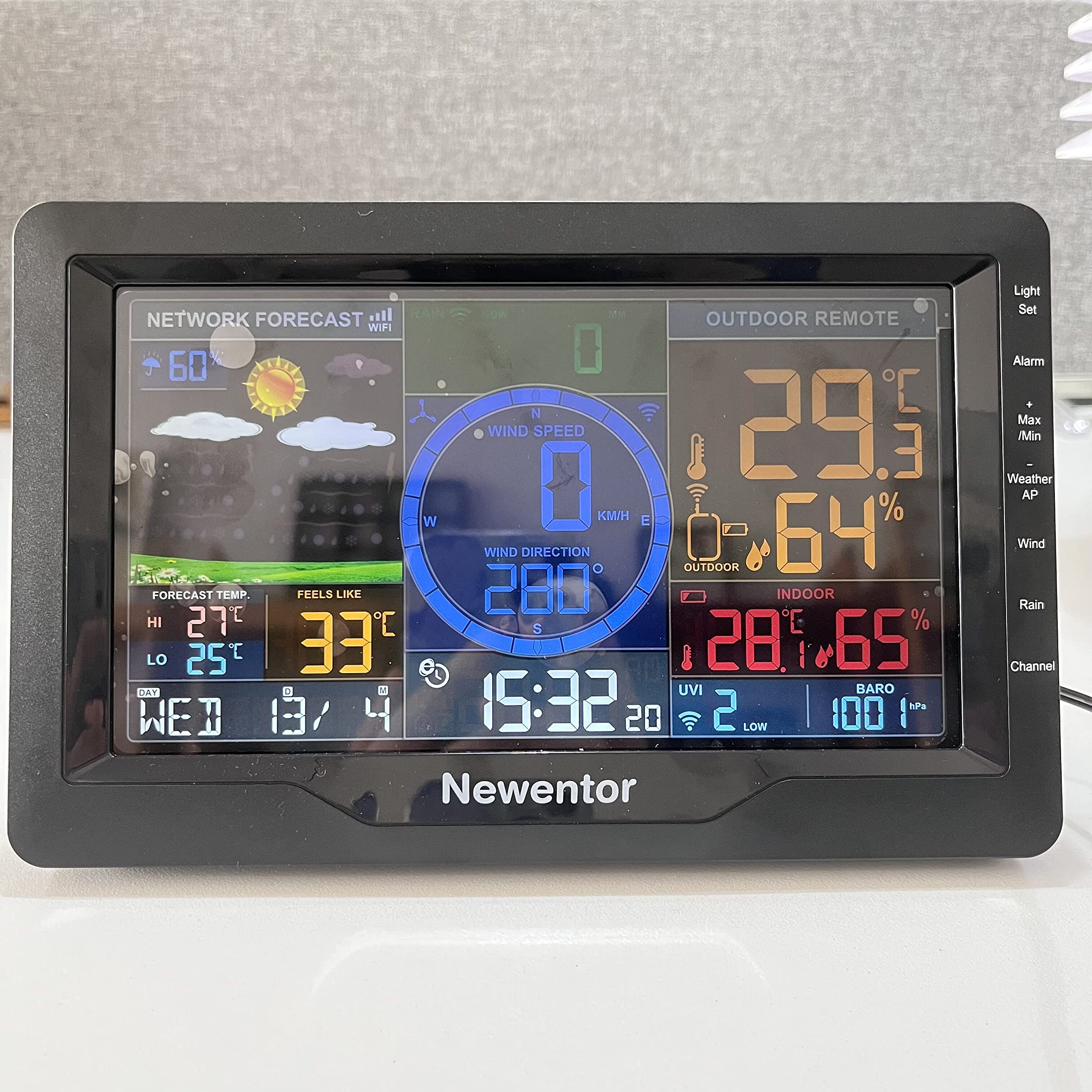 Stacja meteorologiczna, Stacja pogodowa Bezprzewodowy czujnik zewnętrzny Deszczomierz Profesjonalna temperatura i wilgotność Prognoza pogody Wiatromierz(Q9 and 1 Sensor)