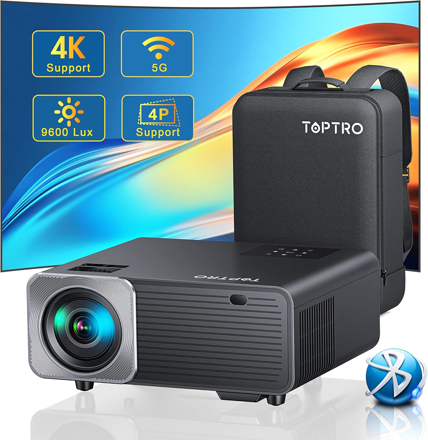 TOPTRO Projector 5G WiFi Bluetooth Projectors, Native 1080P Full HD