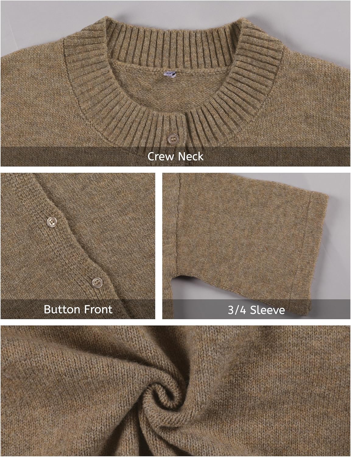 Springrain Cardigan Sweaters for Women Lightweight Knit Cropped Cardigan Button Up Solid Knitwear(Camel-L) - Image 4