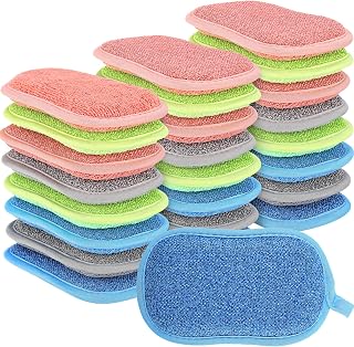 24 Pack Multi Purpose Scrub Sponges Non Scratch Microfiber Sponge Cleaning Dish Scrubber Reusable Dish Sponges for Washing Dishes Along with Heavy Duty Scouring Power (Green, Gray, Blue, Pink)