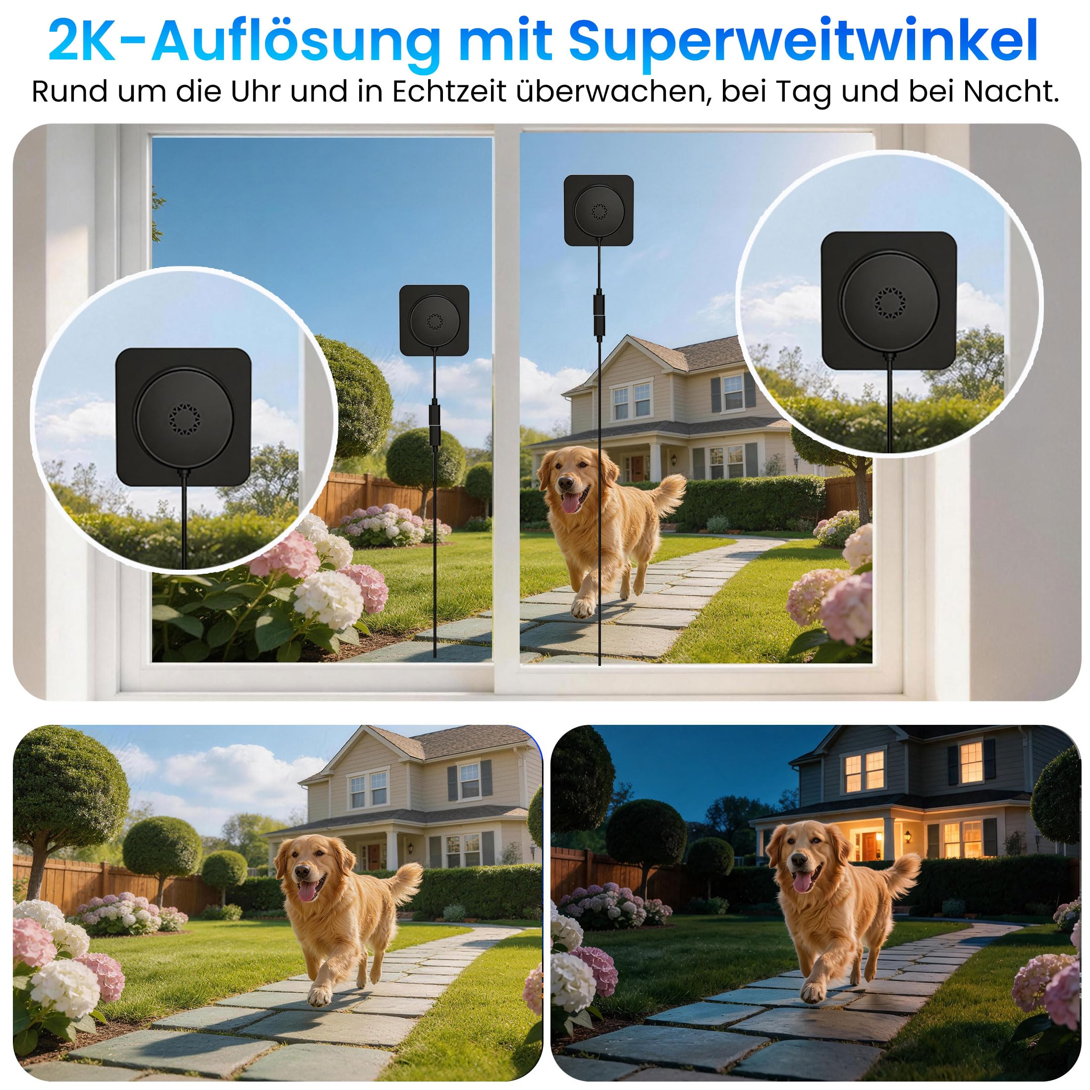 (2 Stück) 3MP 2K Fensterkamera 5G/2.4 WiFi Überwachungskamera Innen/Außen | Farb-Nachtsicht,Bewegungserkennung durch Glas,Cloud/SD & 24-Stunden-Aufnahme–Geeignet für Auto,Eingangsbereich & Haustiere