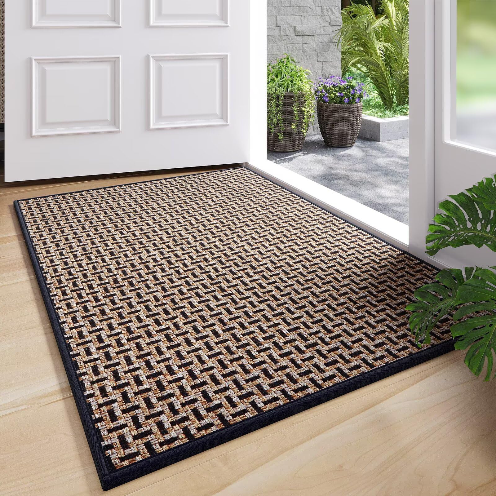 YDKGL Door Mat Entrance 24x35, Dirt Resistant and Absorbent, Non-Slip Rubber Backing Floor Mats, Easy Clean Low-Profile Doormat for Entryway, Front Door, Inside Entrance, Black