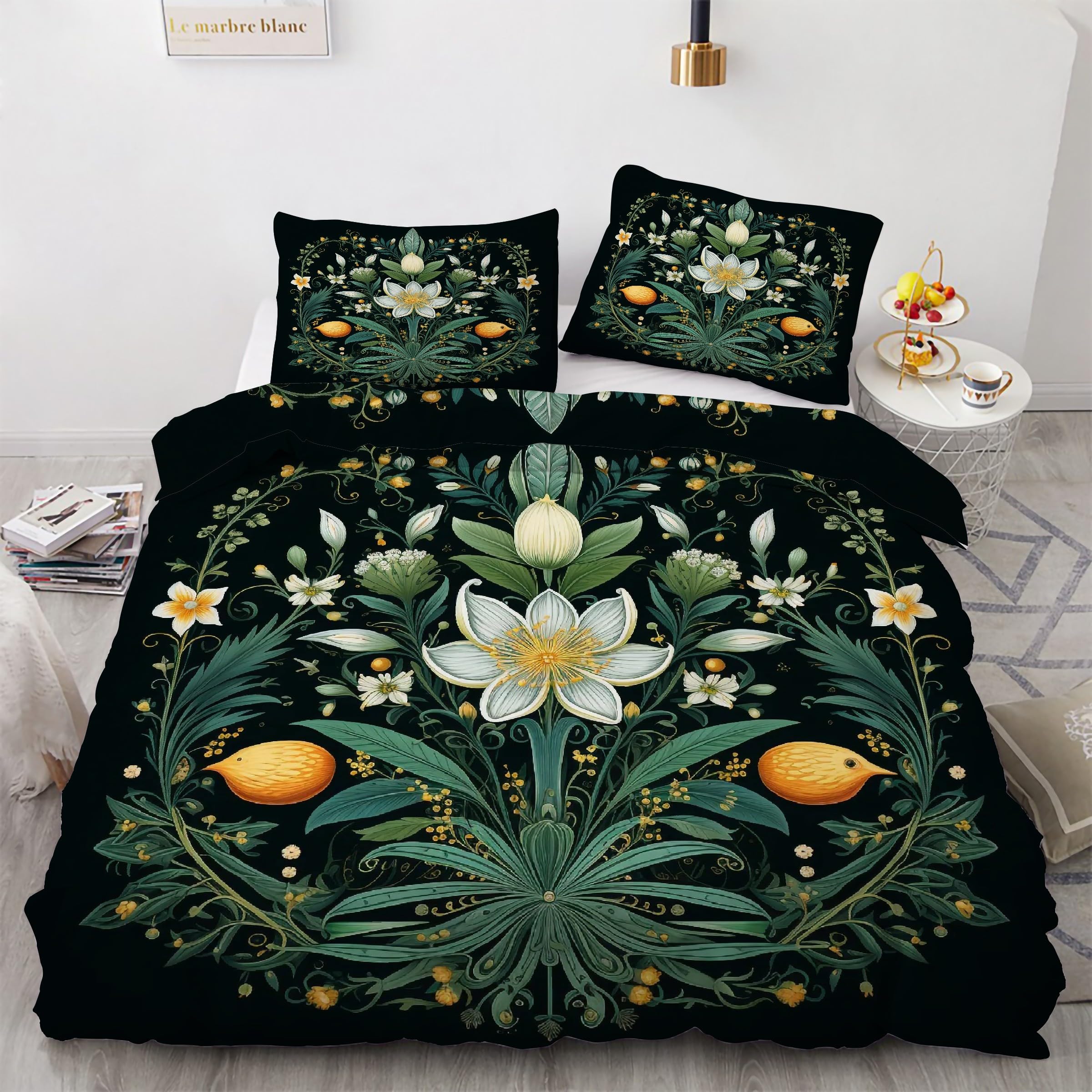 Parure de lit 90x190 fleurs avec housse de couette en microfibre et taies d'oreiller KG3080