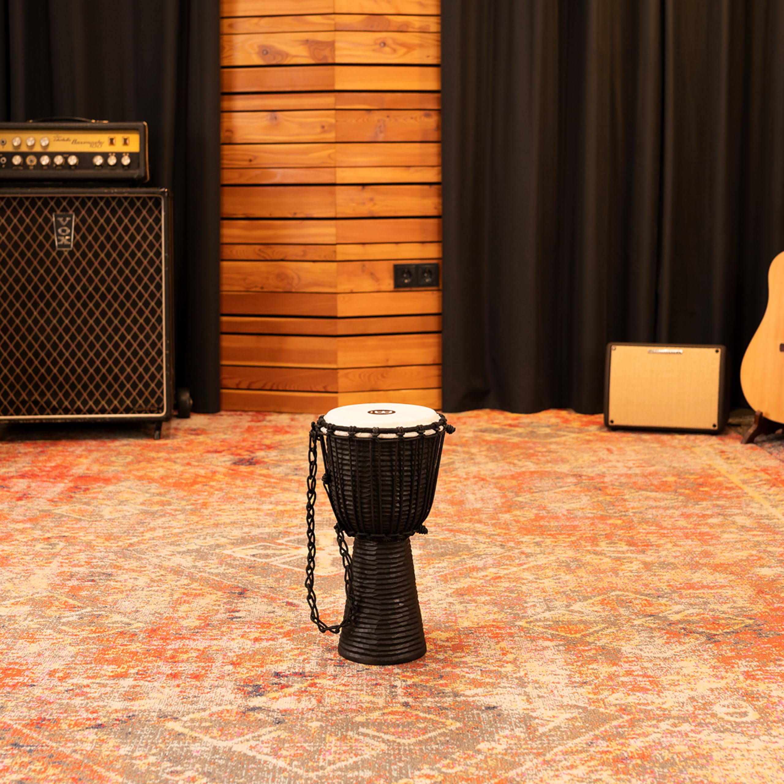 Meinl Percussion Djembe Hand Drum Circle Instrument, Carved Mahogany Headliner Series — NOT Made in China — African Mali Weave Ropes, 2-Year Warranty, Black River, Small (HDJ3-S)