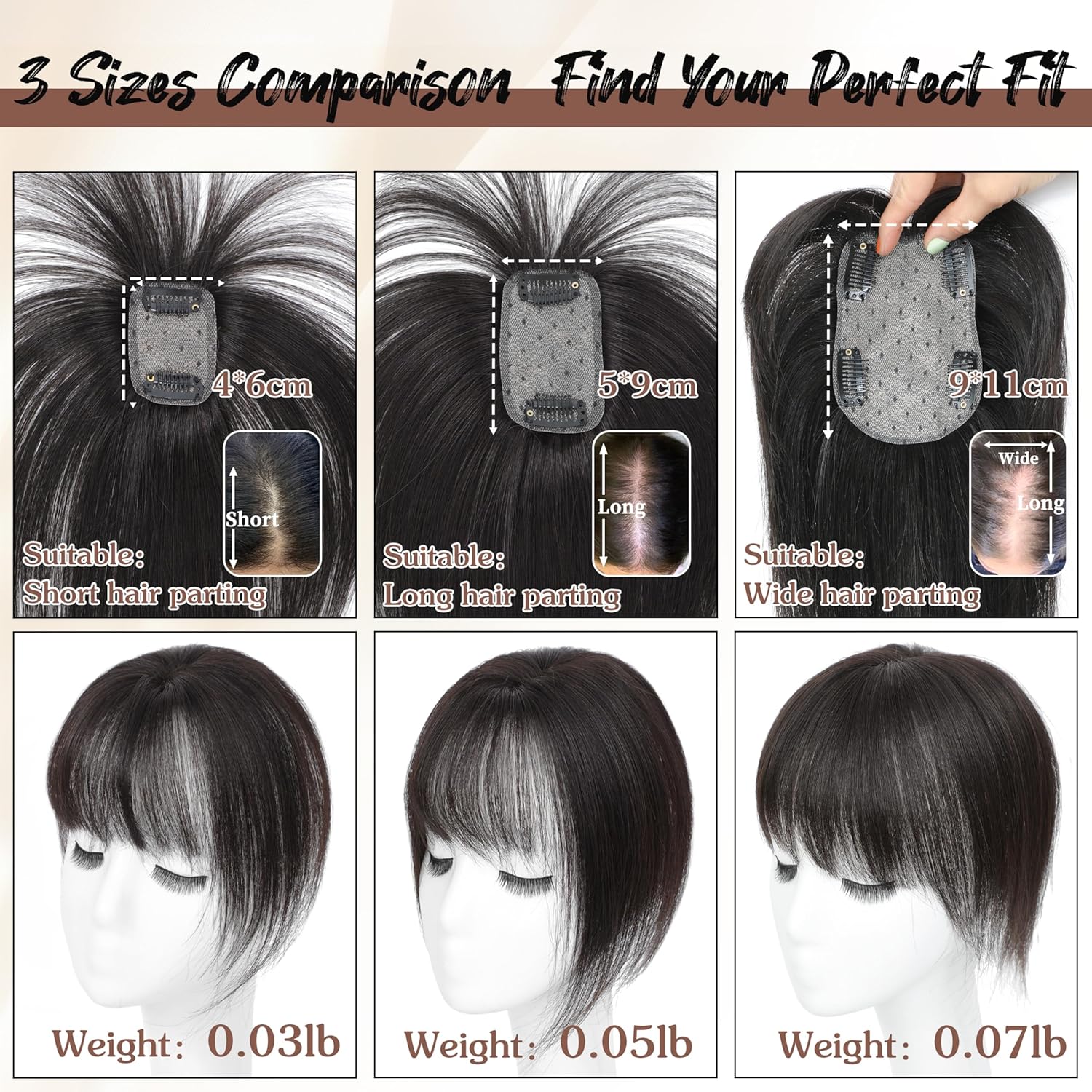 Hair Toppers for Women Real Human Hair - 360° Coverage Jet Black Clip In Topper with Bangs for Thinning Hair Upgraded 4×6 cm Silk Base Ideal for Everyday Use