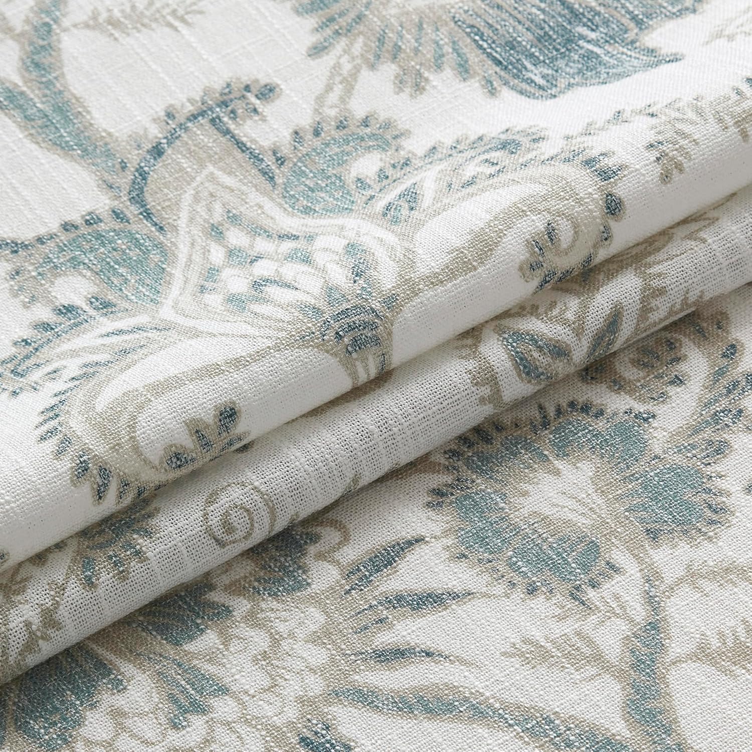 Kayne Studio Backtab Rod Pocket Jacobean Floral Semi Sheer Curtains Boho Botanical Leaf Printed Vintage Farmhouse Blue Grey Light Filtering Window Treatment Sets Living Room Bedroom,52"x84",2 Panels 52"W x 84"L (Pack of 2) Blue Grey image 5 of 8 B0BB6CNDK9