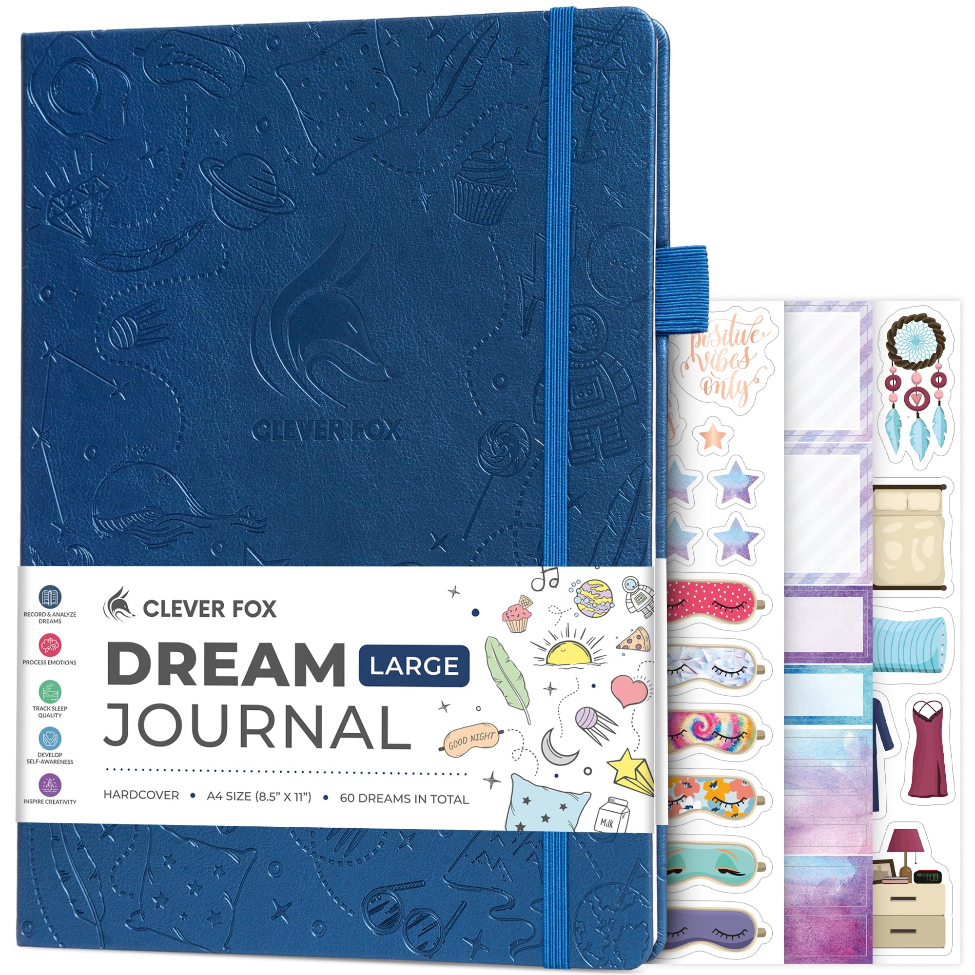 Clever Fox Dream Journal Large – Guided Dream Diary for Women, Men & Kids – Hardcover Dream Notebook – Log Book for Dream Journaling, A4 (Mystic Blue)
