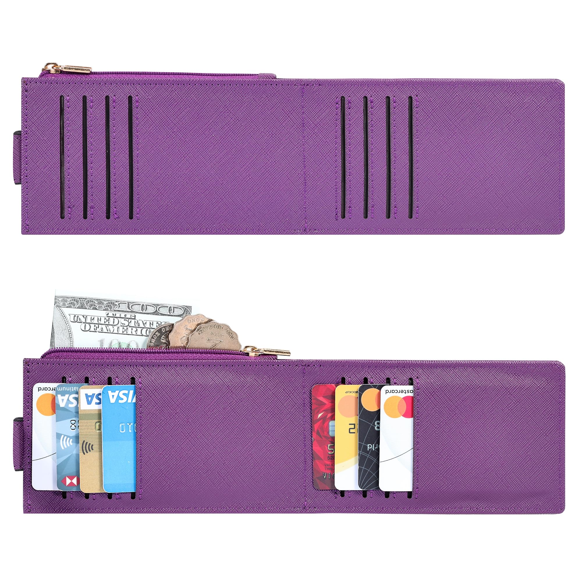 Women's RFID Slim Card Holder Wallet: Thin Bifold with Multi-Card Case & Zipper Coin Pocket Purse (Deep Purple)