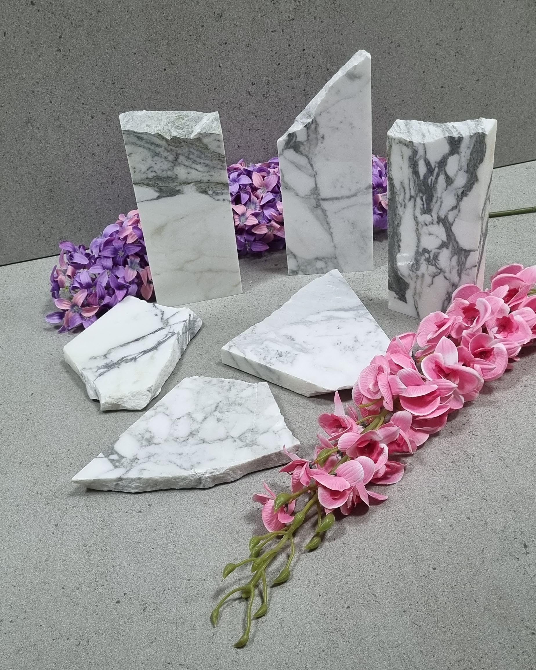 Photo Props Arabescato Grey Marble Riser Fragments for Display set 6 pieces