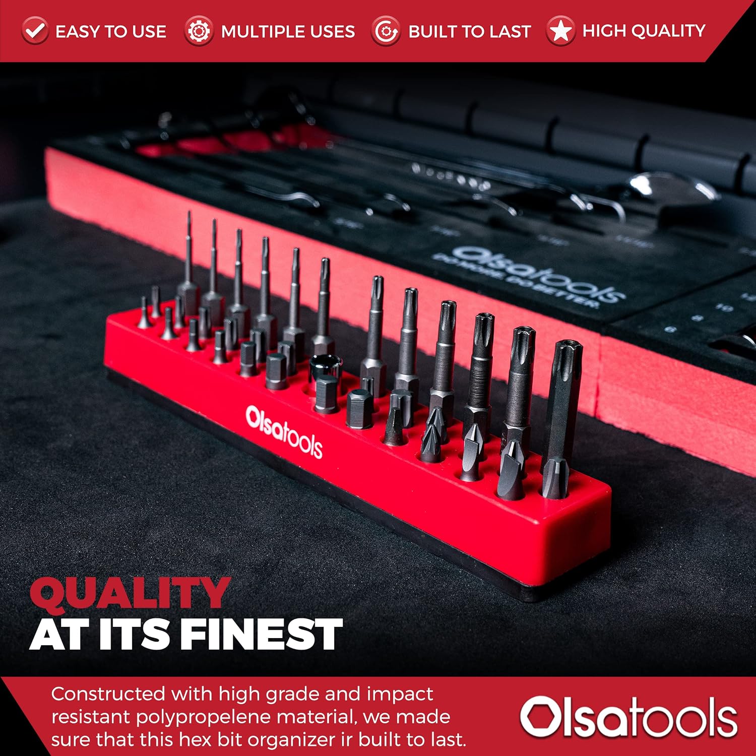 Olsa Tools Hex Bit Organizer with Magnetic Base | Professional Quality Hex Bit Holder for Your Specialty, Drill or Tamper Bits (Red)