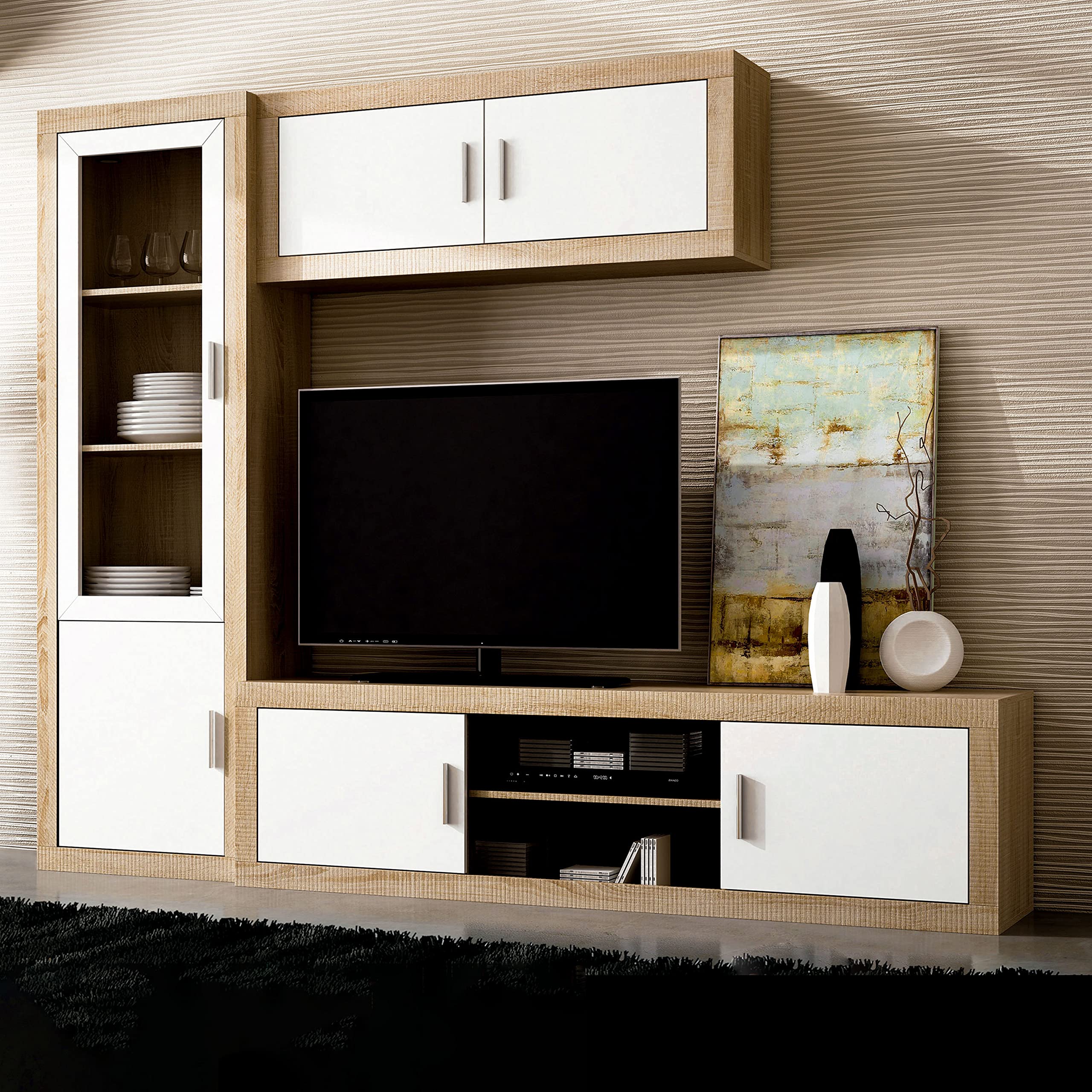 duehome | Salon Modular, Conjunto de Muebles de Salon, Modelo Nuka V1, Acabado en Cambria y Blanco, Medidas: 240 cm (Largo)