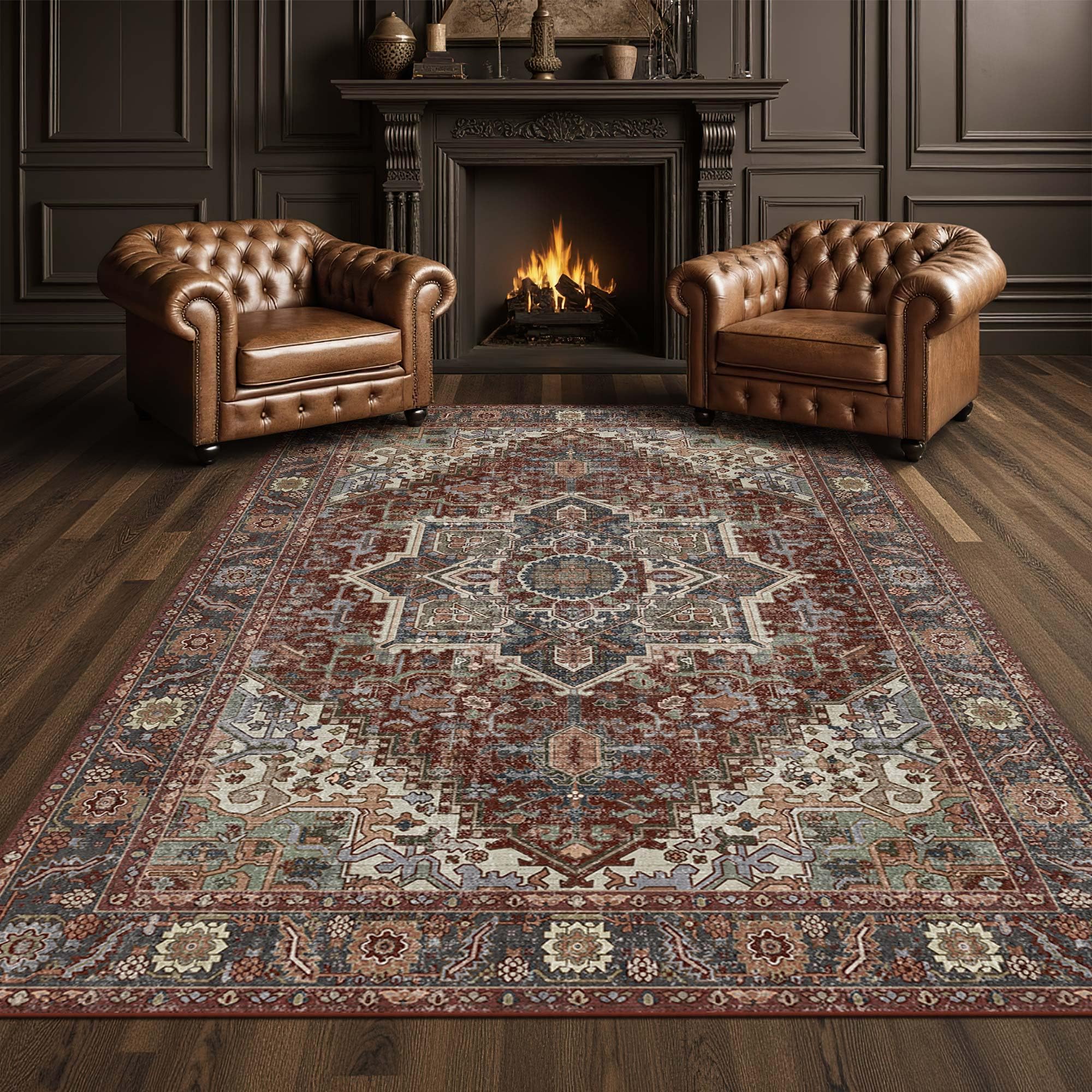 Kokia maroon and moody-brown vintage 8 by 10 area rug