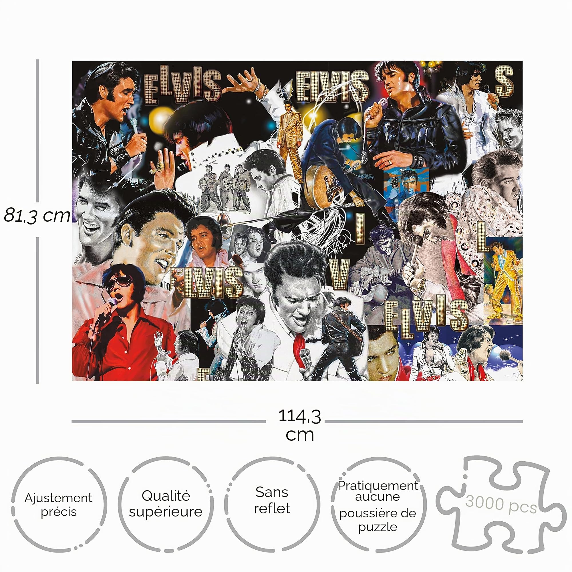 Aquarius Puzzle Elvis (3000 Pièces Jigsaw Puzzle) - Officiellement sous Licence Elvis Presley - sans Éblouissement - Ajustement Précis - Presque Pas De Poussière - 32 x 45 Pouces