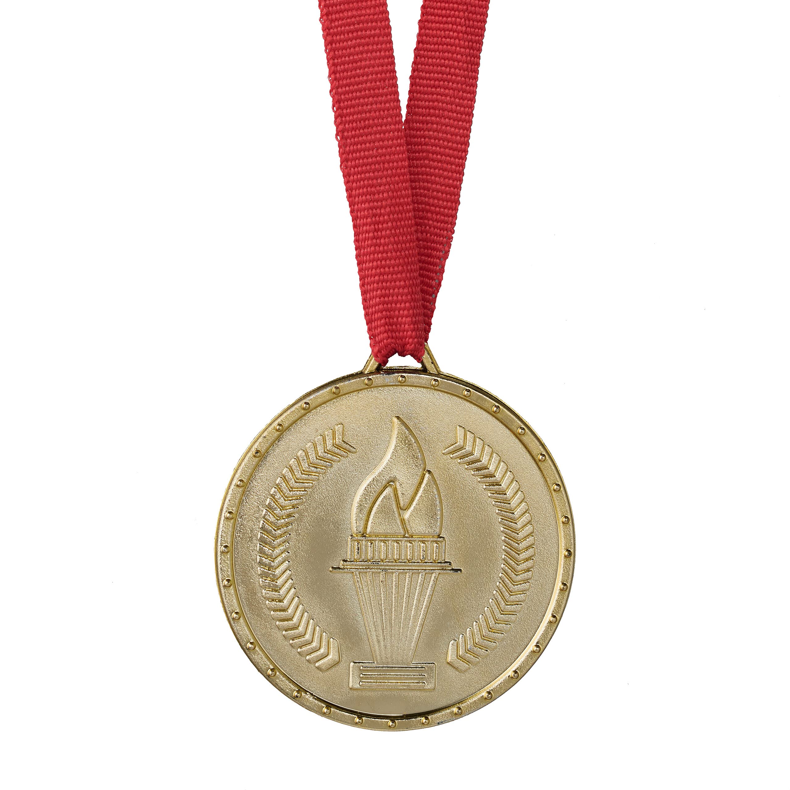 Relaxdays Medallas Oro Niños Cinta Roja Set 12 Ø 5 cm Plástico Dorado