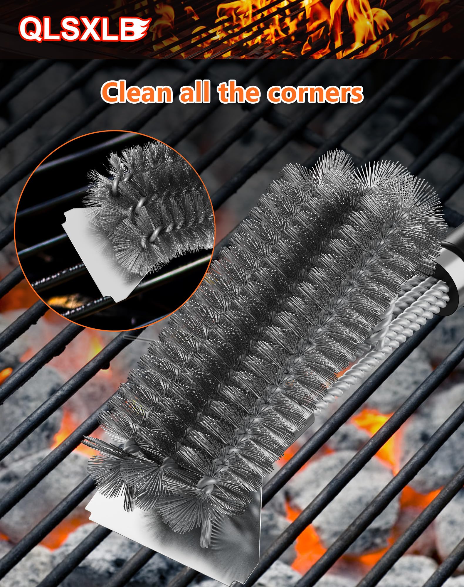 Brosse Nettoyage Gril Acier Inoxydable 42 Cm - Brosse BBQ Long Manche Ergonomique, Robuste Et Durable