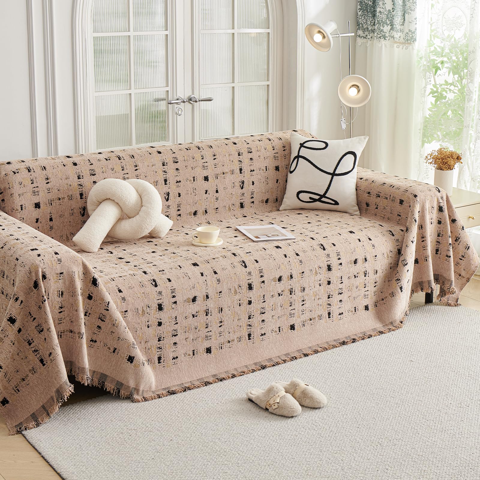 DREAMINGO Couch Protector Chenille Sofa Covers for Dogs Washable Bohemian Living Room Furniture Couch Cover for 3 Cushion Couch Sofa Reversible Sectional Couch Covers for L Shaped, 71"x150", Orange — image 1