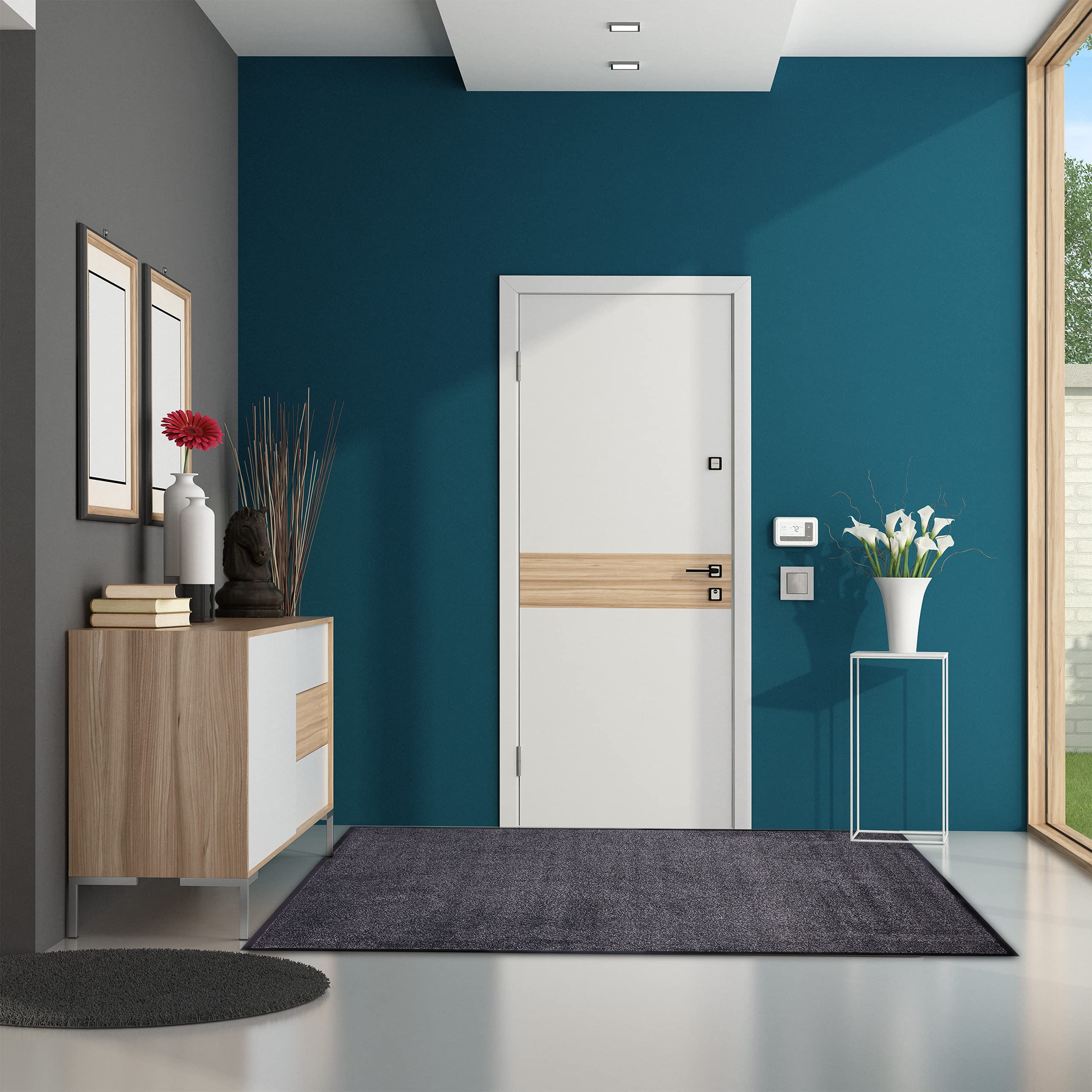 Relaxdays 10021902_761 Zerbino Asciugapassi, Tappeto da Ingresso, per Interni, Grande, Sottile, Nero-Grigio, 80x200 cm