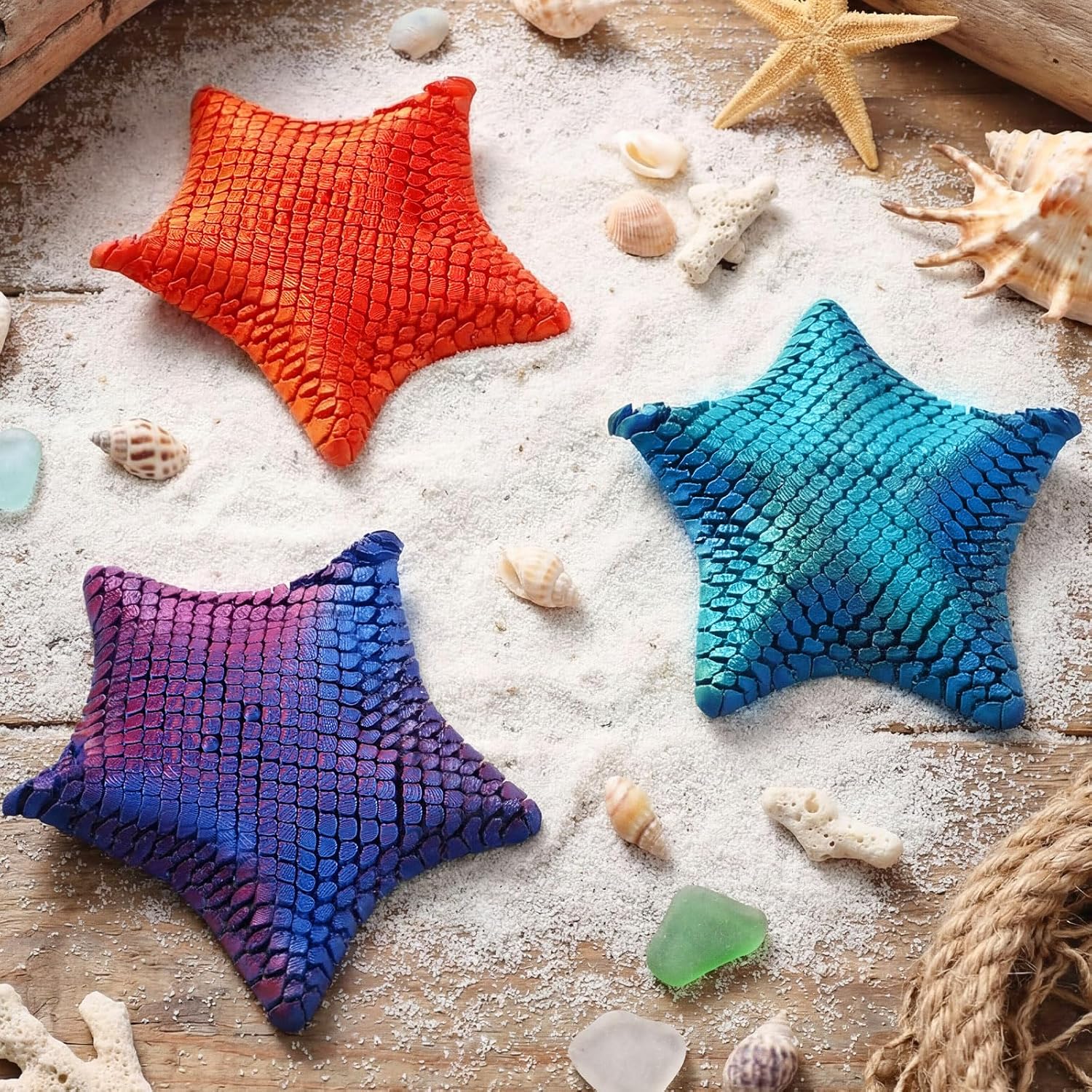 3 Pcs 3D Printed Starfish 3D Printed Ocean Animal Fidget Flexible Fidget Animals Fun Stress Relief Desk Goodie Bags Decor Unique Educational Gift for Birthday Party Favors (Starfish)