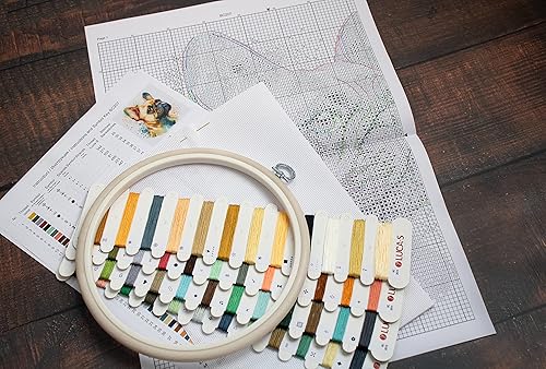 Miniatura 4 de Luca-S Kit de punto de cruz con aro incluido, kit de punto de cruz para adultos, kit de bordado (Bulldog francés)