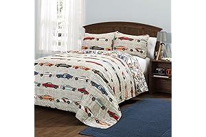 Lush Décor Lush Décor Beige Race Car Kids' 2-Piece Quilt, Reversible Bedding...