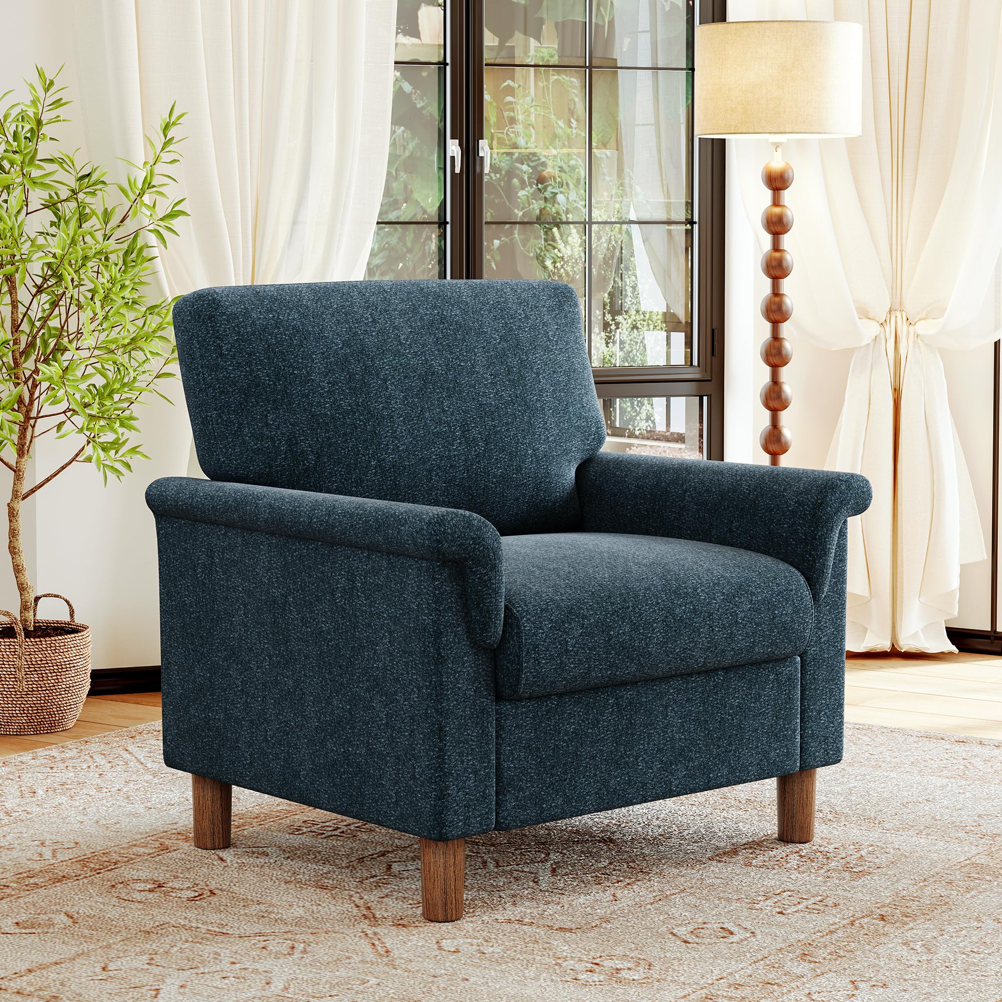 Vipbear Sessel Wohnzimmer, Modern Ohrensessel aus Chenille, Gepolsterter loungesessel, Gemütlicher Lesesessel für Schlafzimmer mit Armlehnen, Einzelsessel & Ecksessel, Einfache Montage, Blau