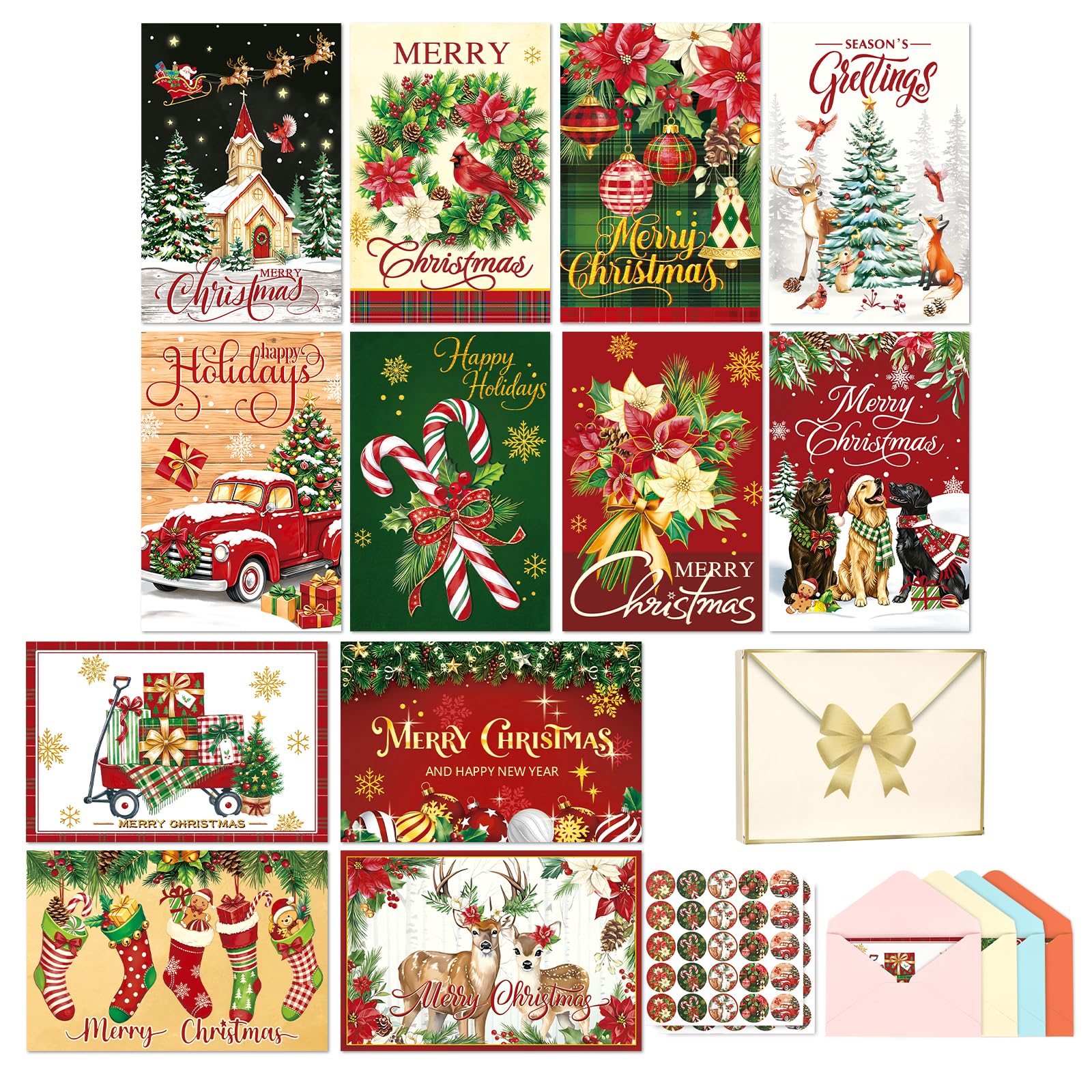 Decalsweet Christmas Greeting Cards Seasonal Cards with Envelopes 36 pieces