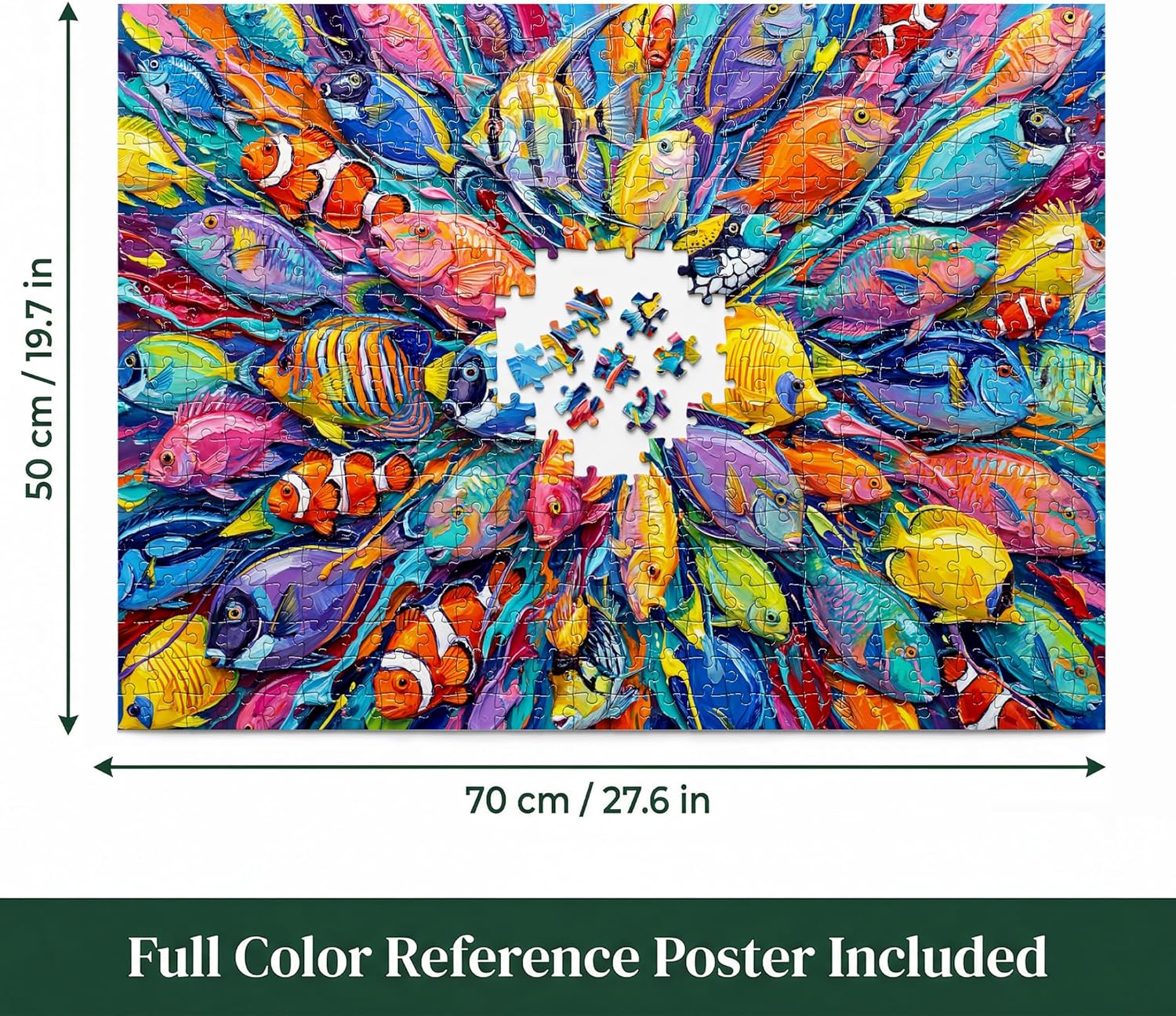 Colorful Tropical Fish Jigsaw Puzzle for Adults 1000 Pieces, Vibrant Ocean Art Painting Style, Premium Thick Cardboard with Matte Finish, for Nature Lovers and Puzzle Enthusiasts