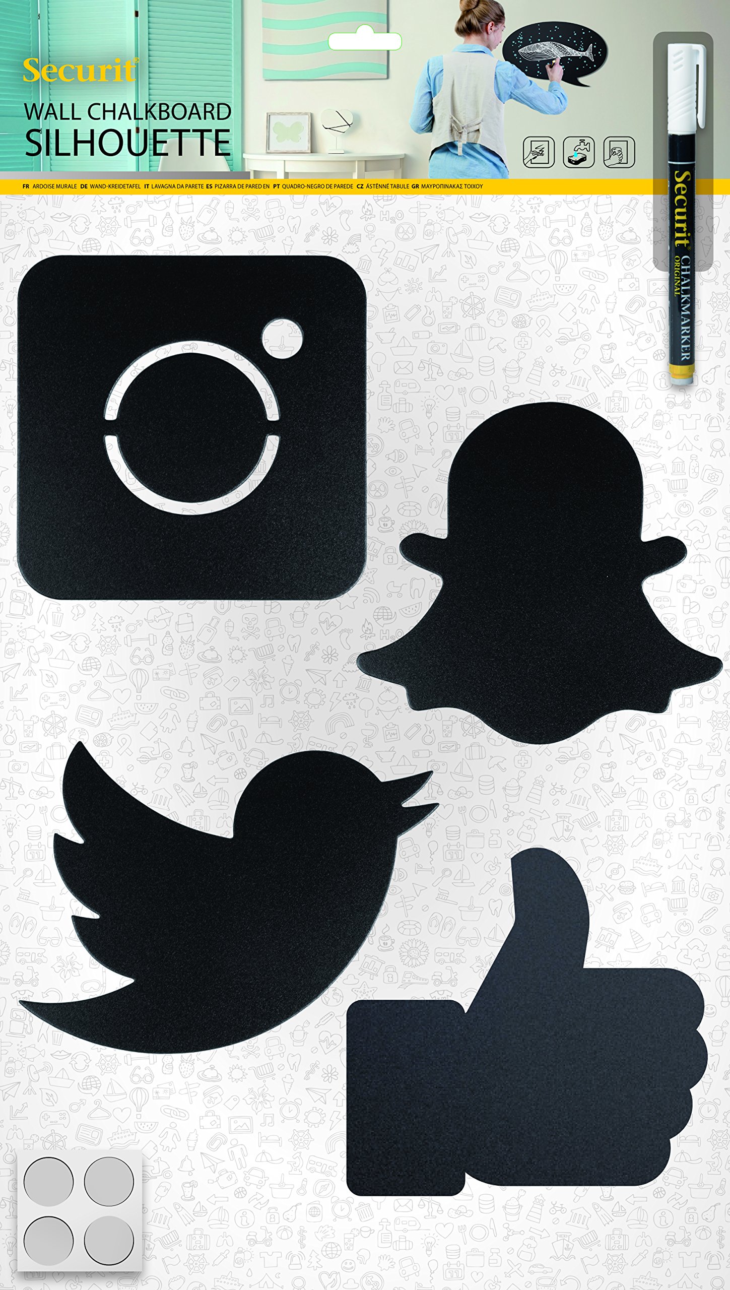 Securit Silhouette Social Media Chalk Boards, Black, 53 x 31 x 1 cm