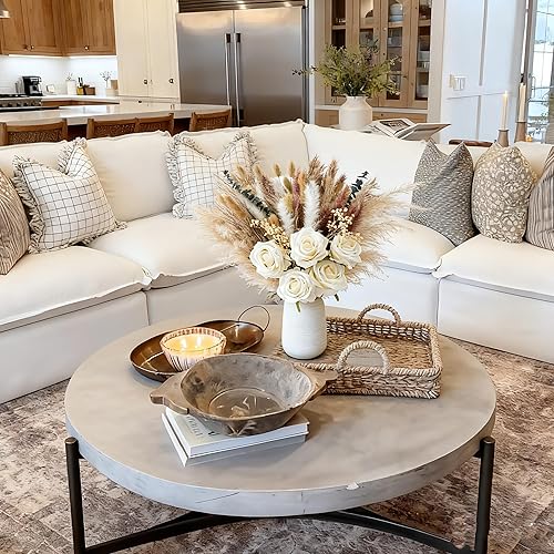 Miniatura 3 de 100 piezas de arreglo de flores artificiales con jarrón, rosas de seda artificiales en jarrón, decoraciones para mesa de café, pasto pampas seco