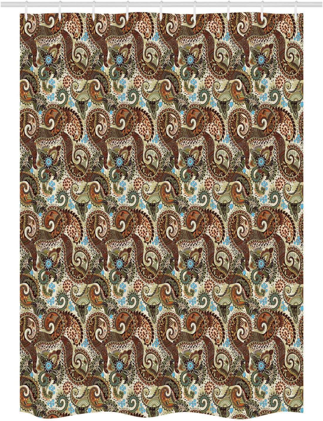 Ambesonne Paisley Stall Shower Curtain, Flower Blossoms in Style Pattern Antique Swirled Design, Fabric Bathroom Decor Set with Hooks, 54" W x 78" L, Multicolor
