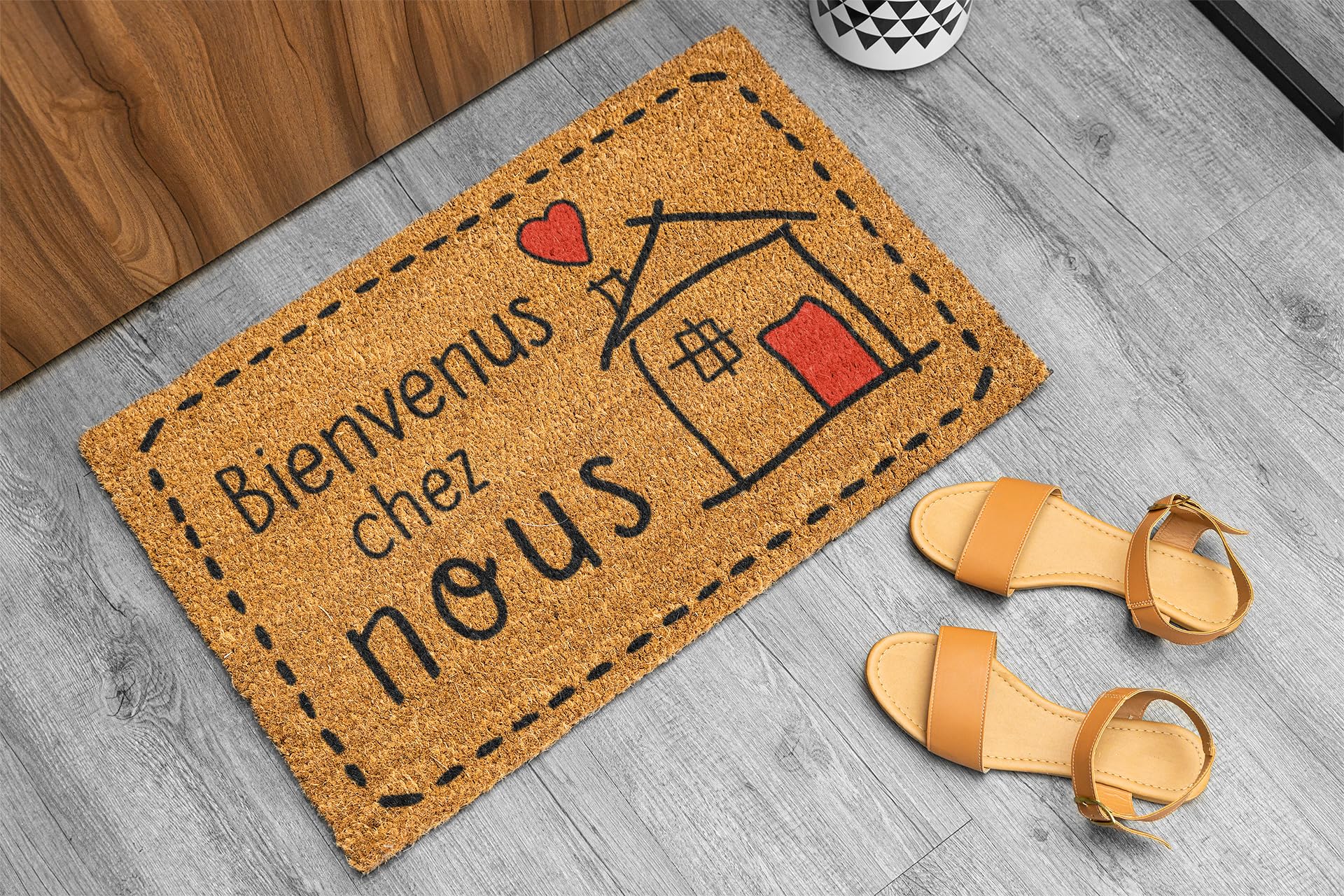 Relaxdays Paillasson caoutchouc, 40x60 cm, tapis Welcome porte entrée
