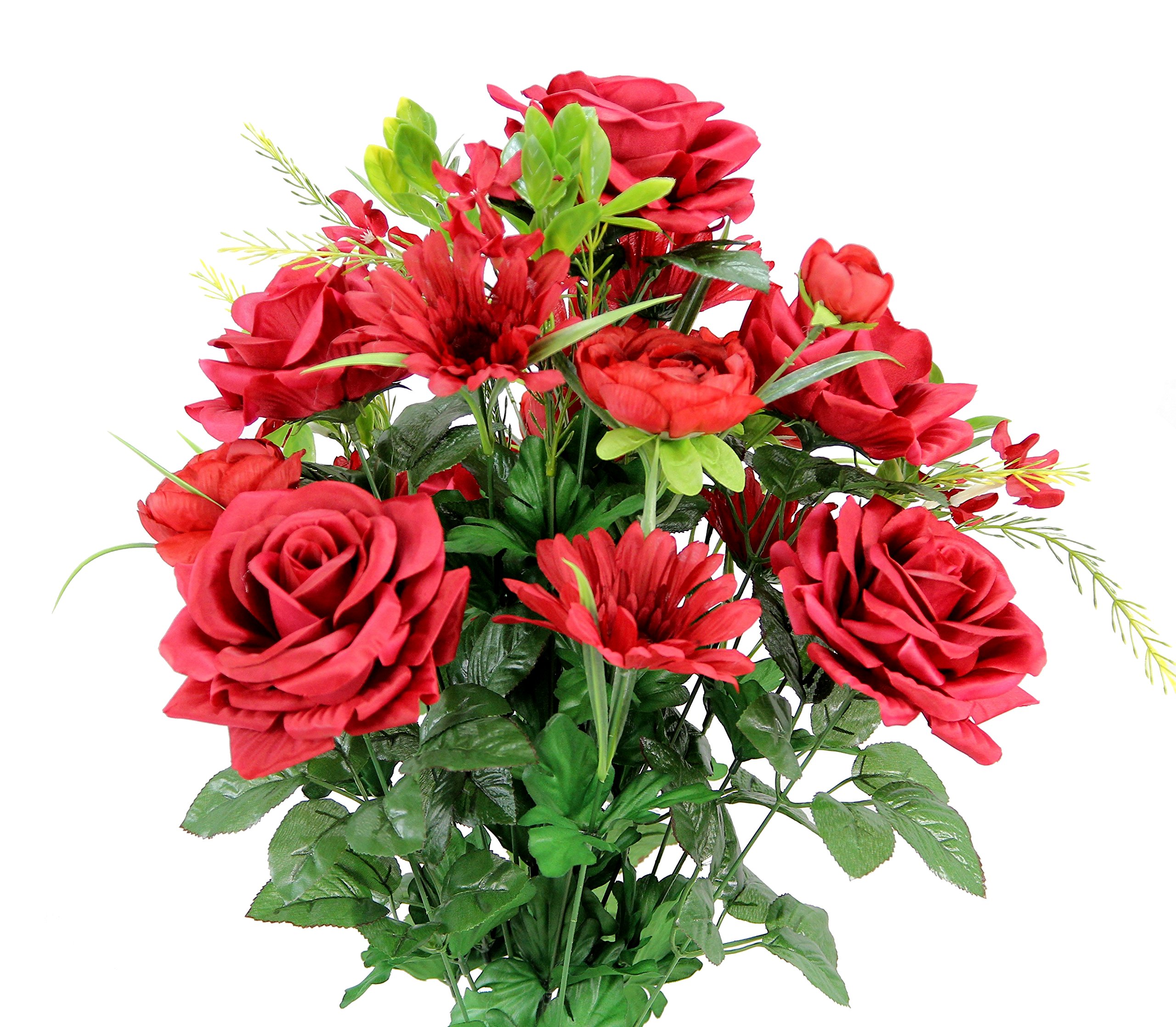 Admired By Nature GPB6428-RED Faux Rose G Mixed Flower Bush, Daisy Ranunculus - RD