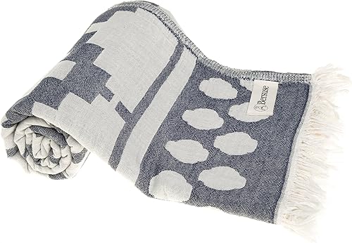 Miniatura 3 de Bersuse Toalla turca baja de doble capa 100% algodón, 37 x 70 pulgadas, azul oscuro