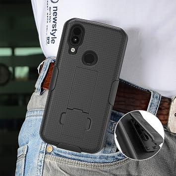 クリップ付きケース CAT S62 PRO Phone Nakedcell ブラック スリムハードシェルカバー キックスタンドビュースタンド付き 回転/ラチェット ベルト ヒップホルスター ホルダー コンボ