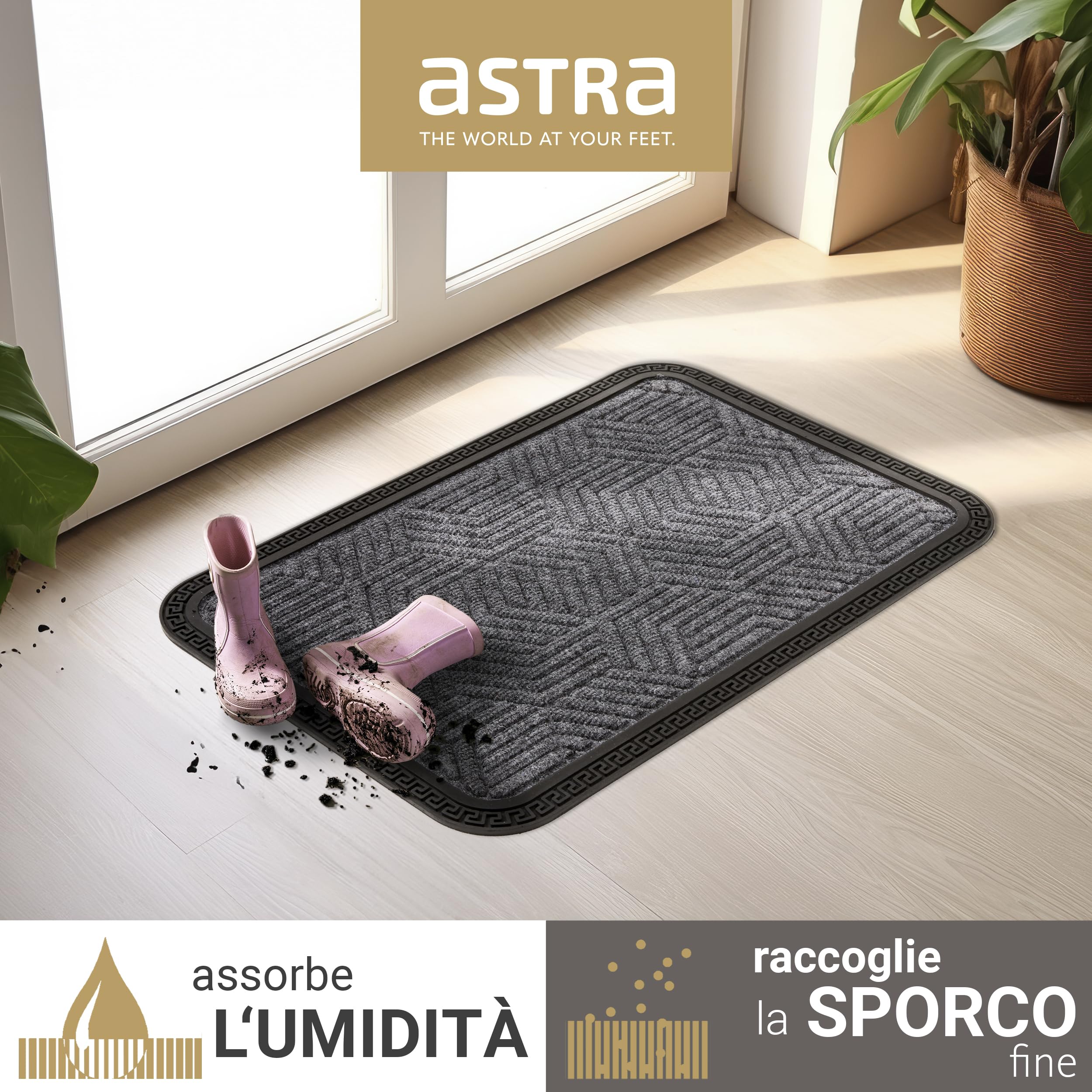 Zerbino Antiscivolo Interno/Esterno 40x60 Cm – Grigio/Nero – Con Spazzole In Gomma – Lavabile - 5