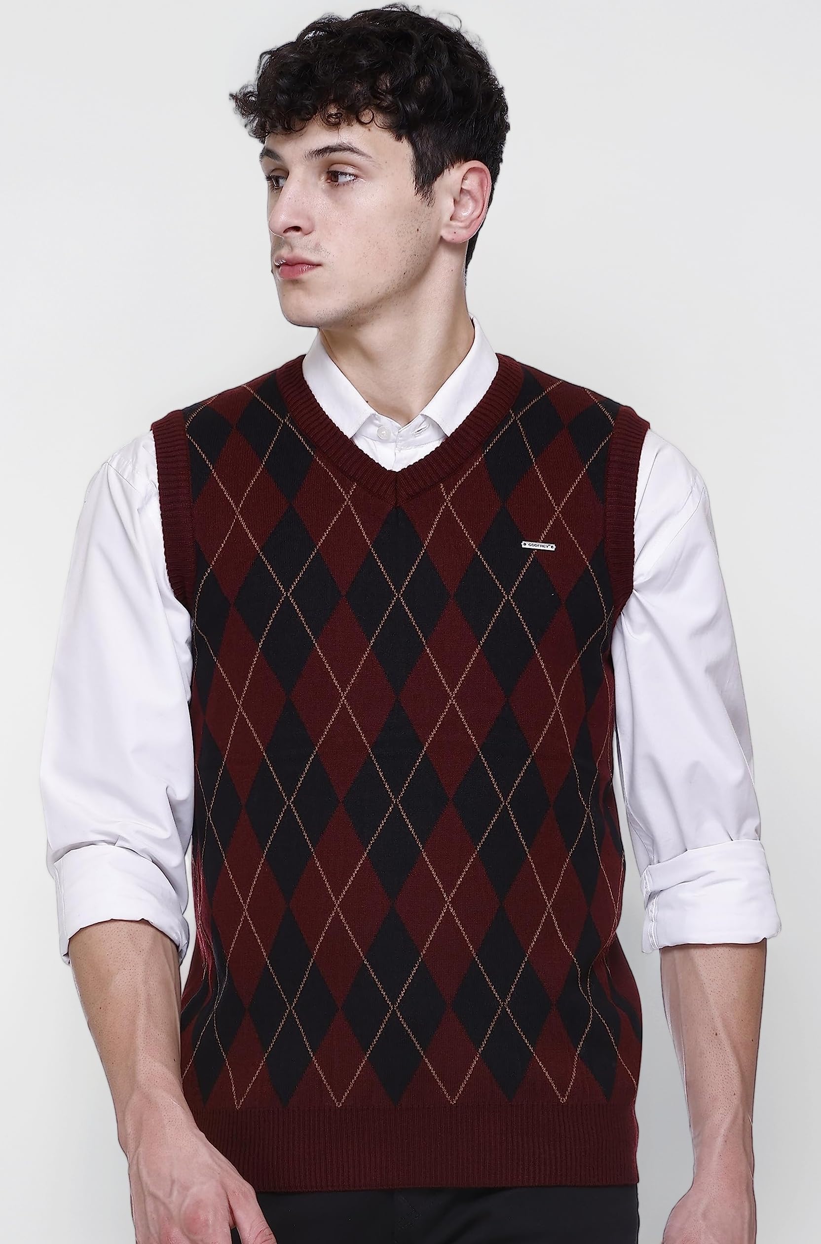 Woolen V Neck Sleeveless Half Sweater for Man Winter Pullover
