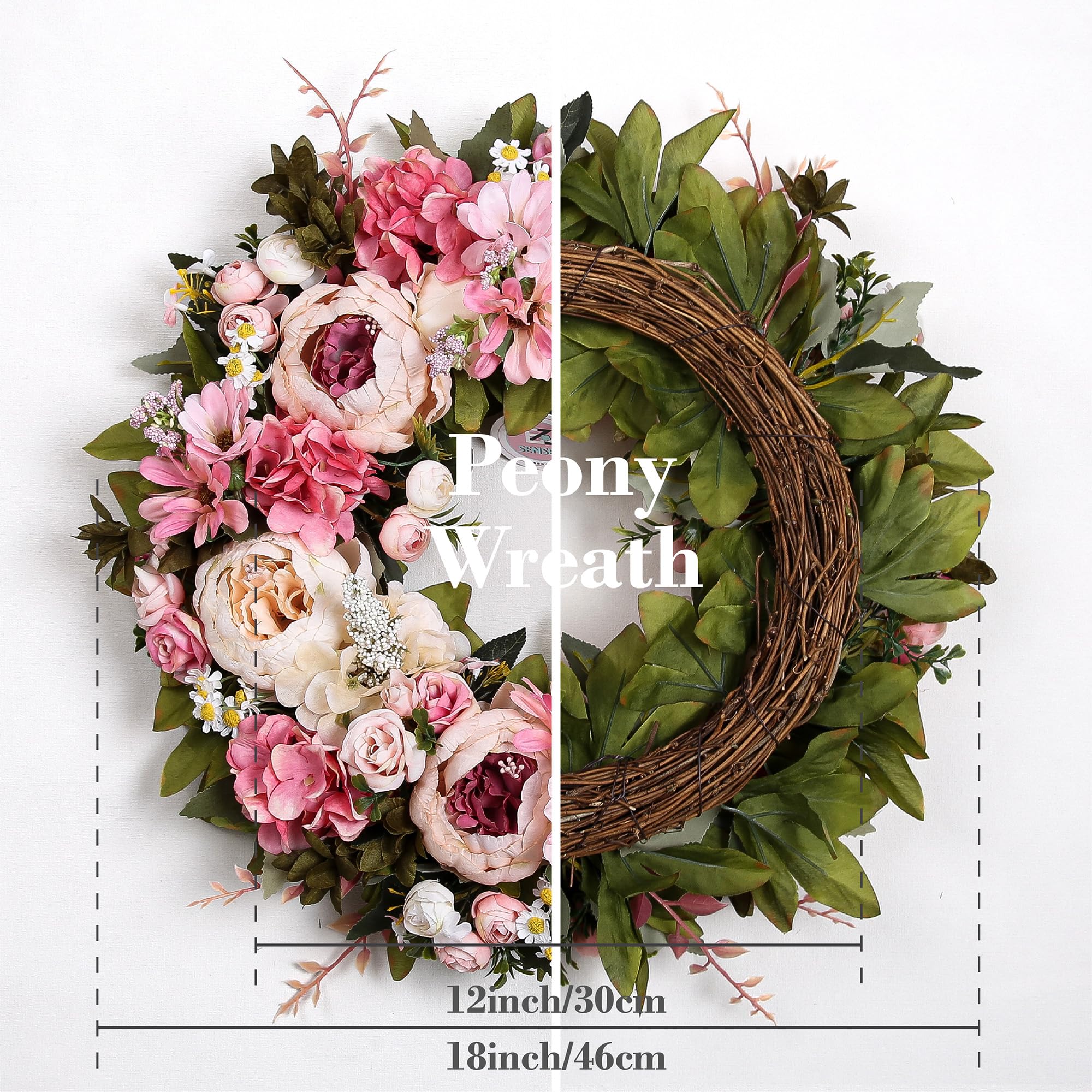 Couronne florale artificielle pour porte d'entrée, décoration d'intérieur, festival, fête, mariage, nouveaux propriétaires, décoration saisonnière, cadeau de pendaison de crémaillère (rose)