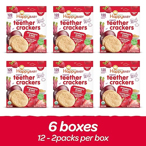 Miniatura 2 de Happy Baby Organics Organic Teether Gletres Gluten Free Strawberry & Remoet con Amaranth, 0.14 oz, 12 Count (Paquete de 6)